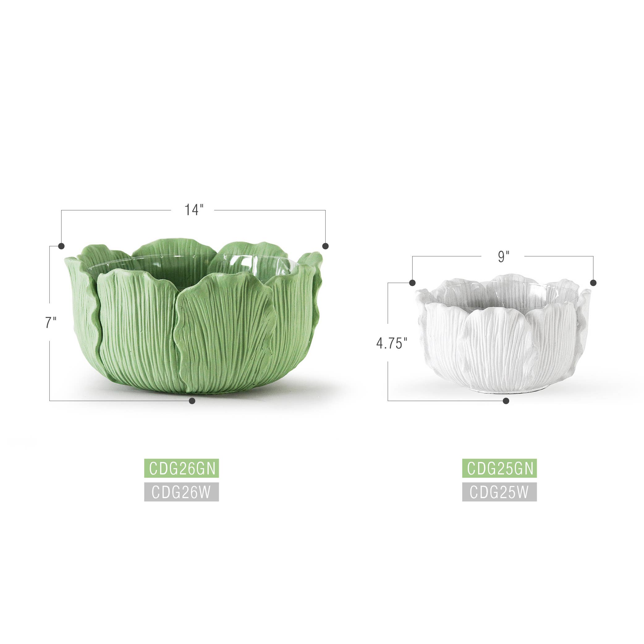 Leaf Reverie Planter - Large: Green / H-7" | D-14"