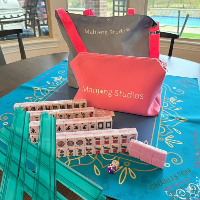All In One - Mahjong Bundle - American Mahjong Set 166 2-Color Tiles - Blue & Pink Bag  Blue Mat: Tiles Only