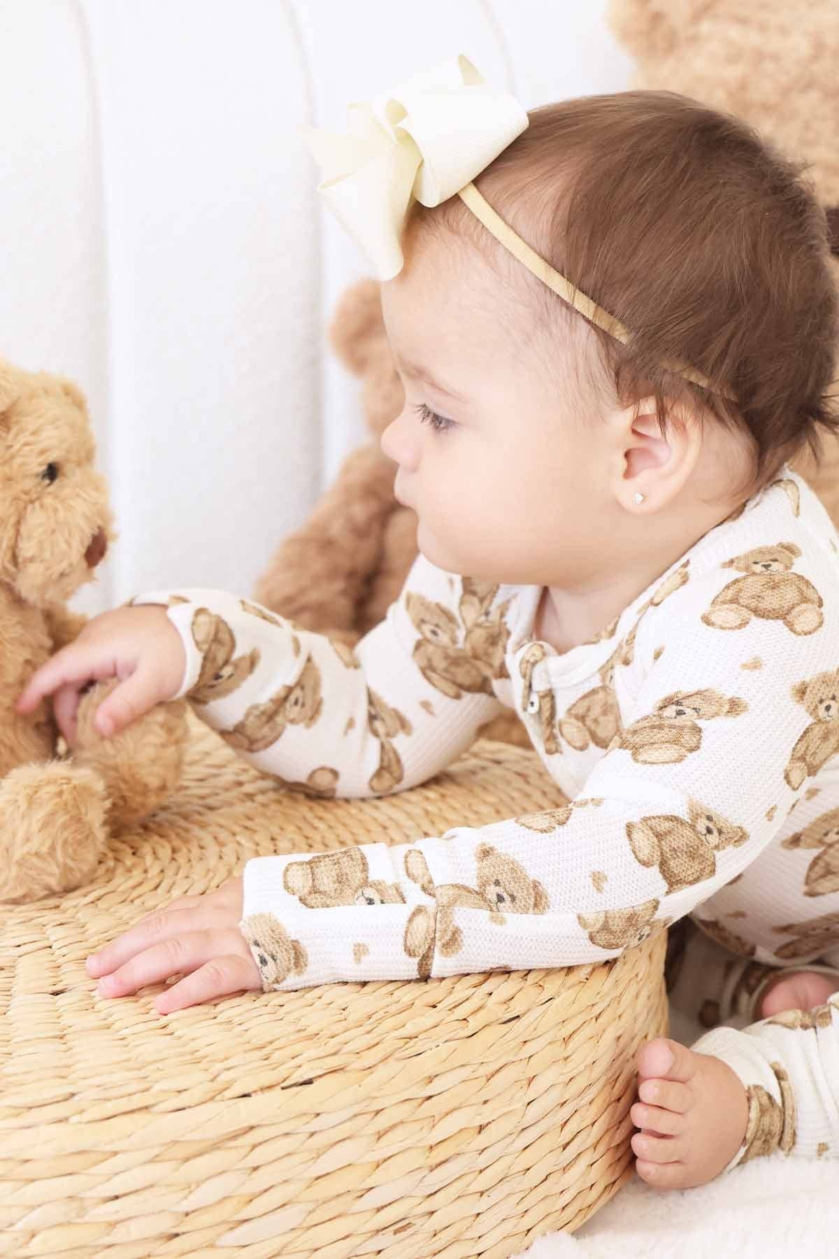 Beary Sweet Bamboo Waffle Convertible Zip Romper: 18-24 months