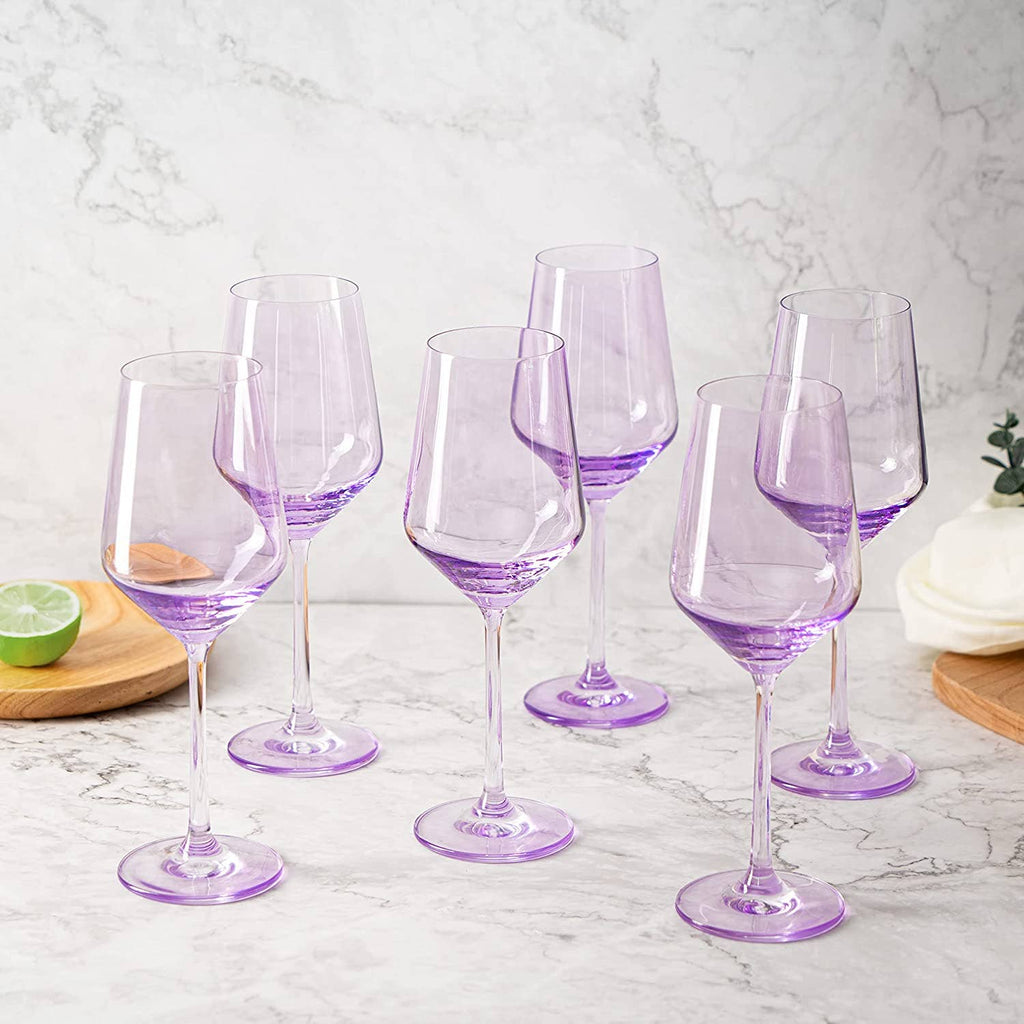 Set of 6 Lavender Purple Colored Wine Glasses - 12oz Glass