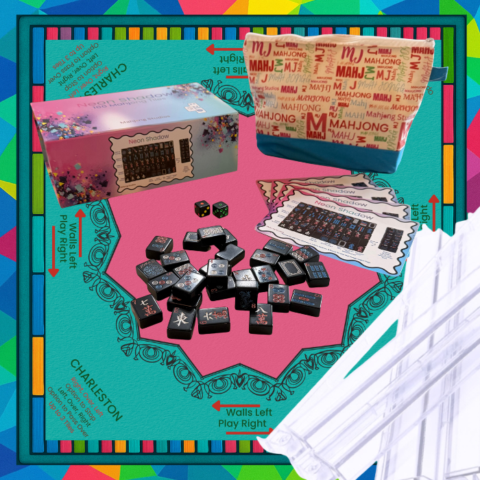 Neon Shadow American Mahjong Tile Set Bundle: Lunaflor / Clear Racks (4)
