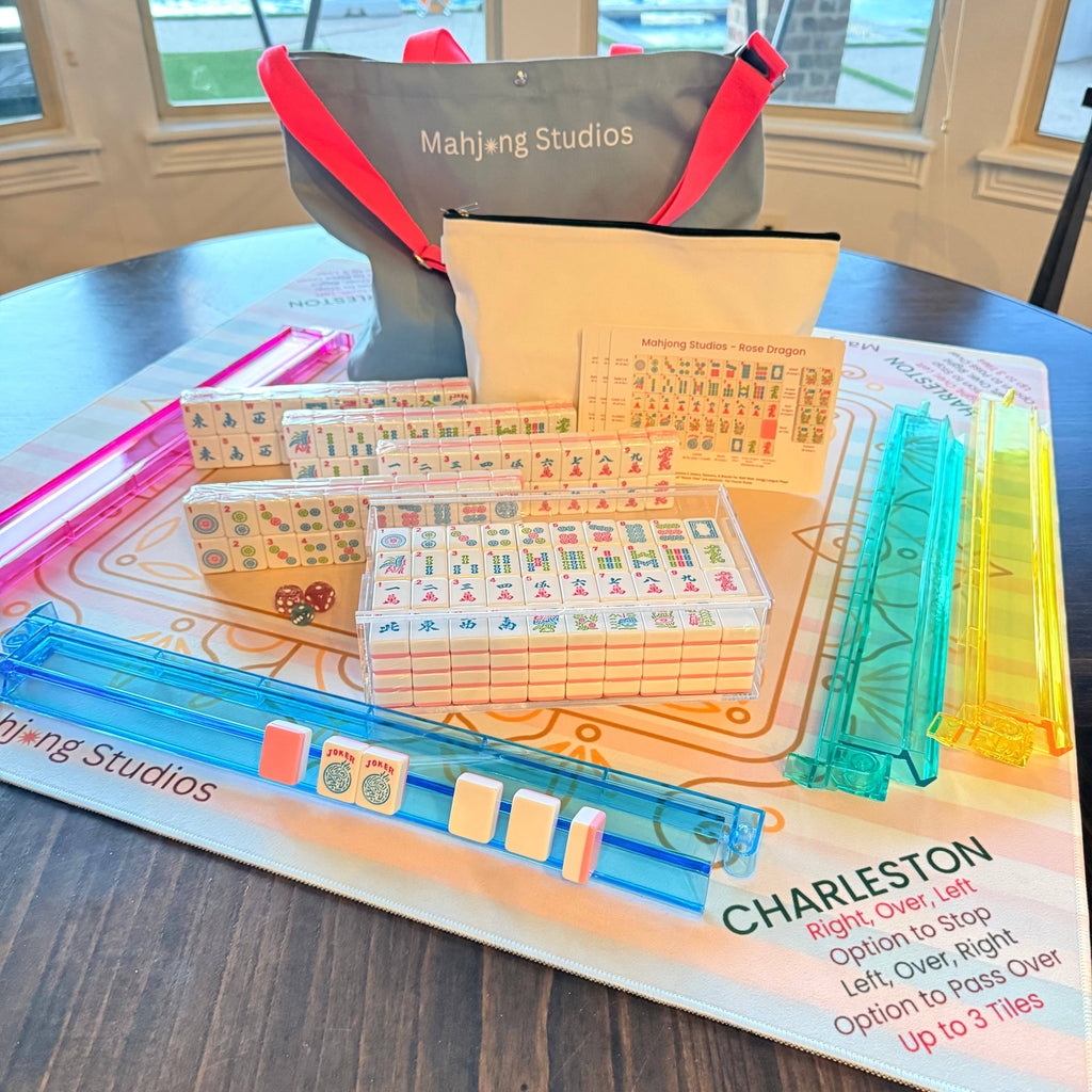 Mahjong Studios – Rose Dragon American Mahjong Tile Set (166 Tiles): All In One - Carry Bag + Tiles & Bag + Mat + Racks + Instructions