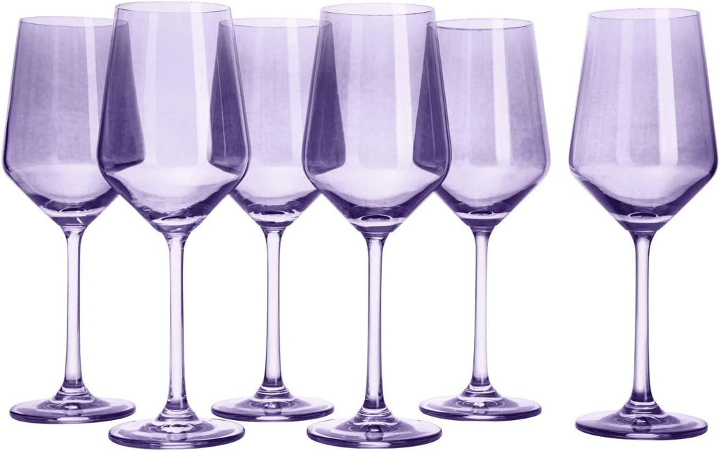 Set of 6 Lavender Purple Colored Wine Glasses - 12oz Glass