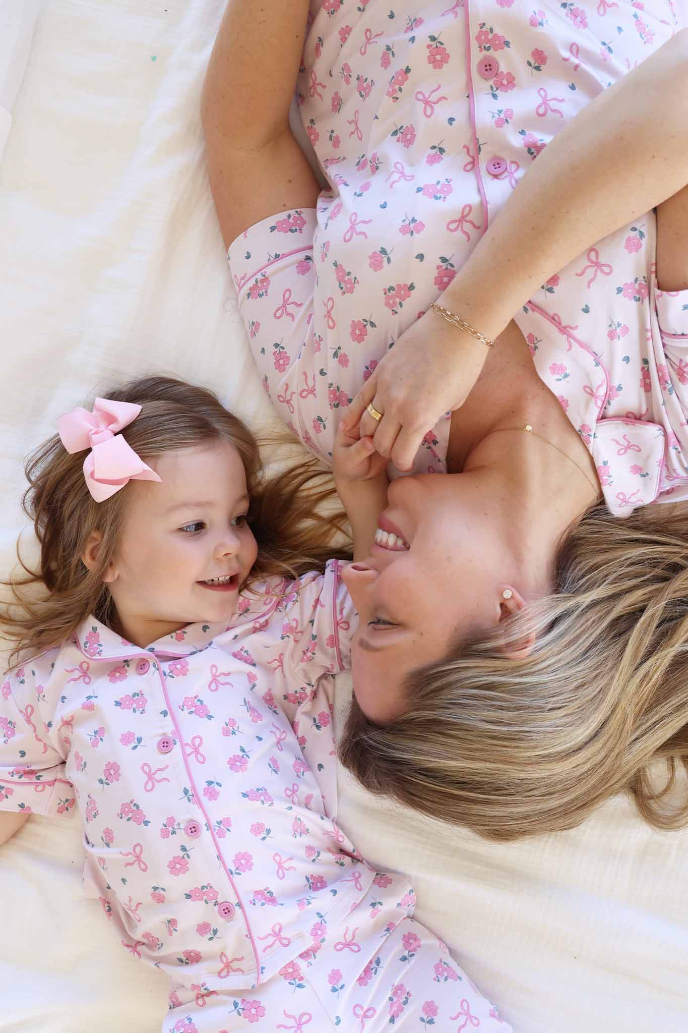 Girl's Two Piece Flare Lounge Set | Ribbon & Roses Pink: 12-18 months