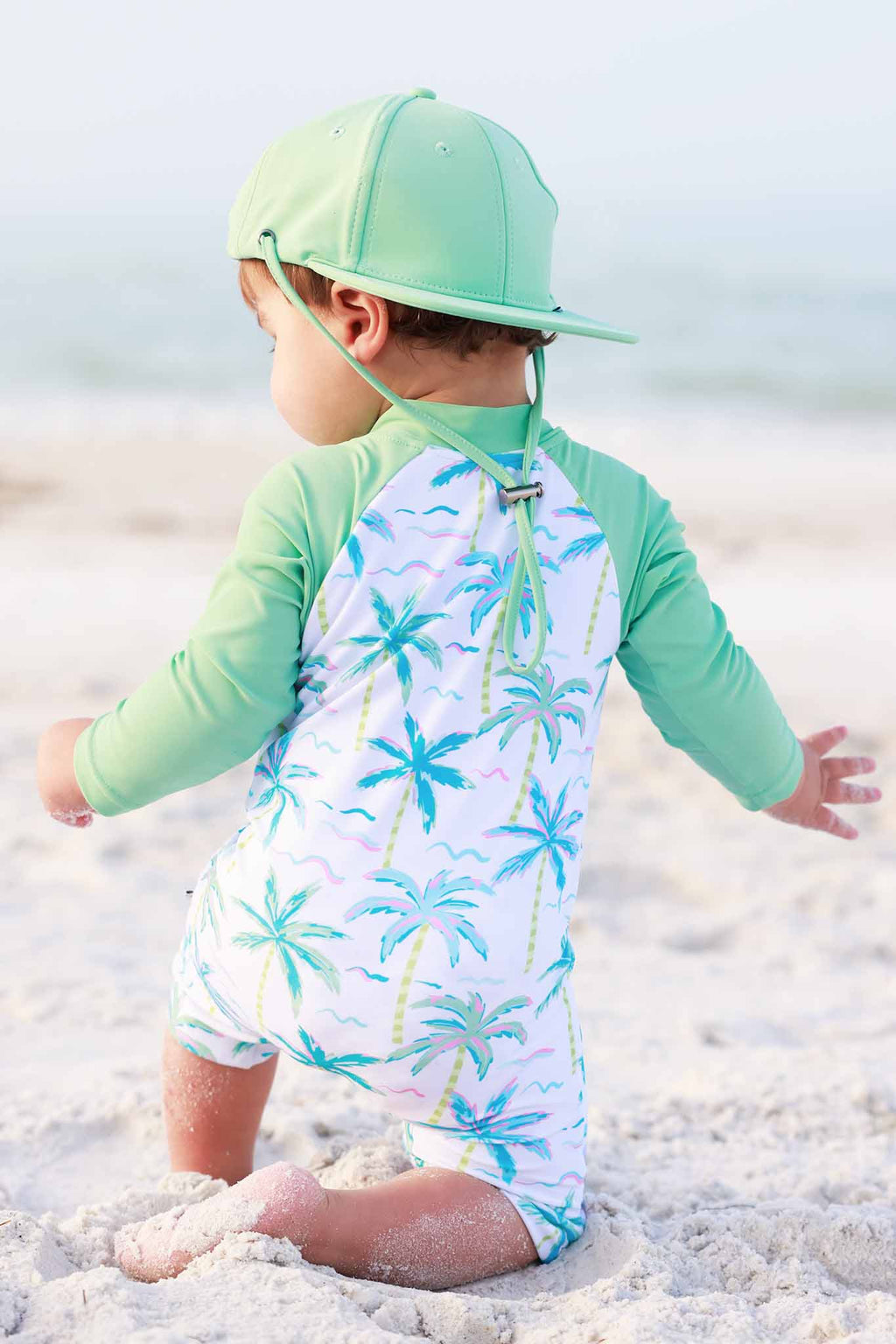 Long Sleeve Rash Guard Swim Romper Shortie | Blue Lagoon: 0-3 months