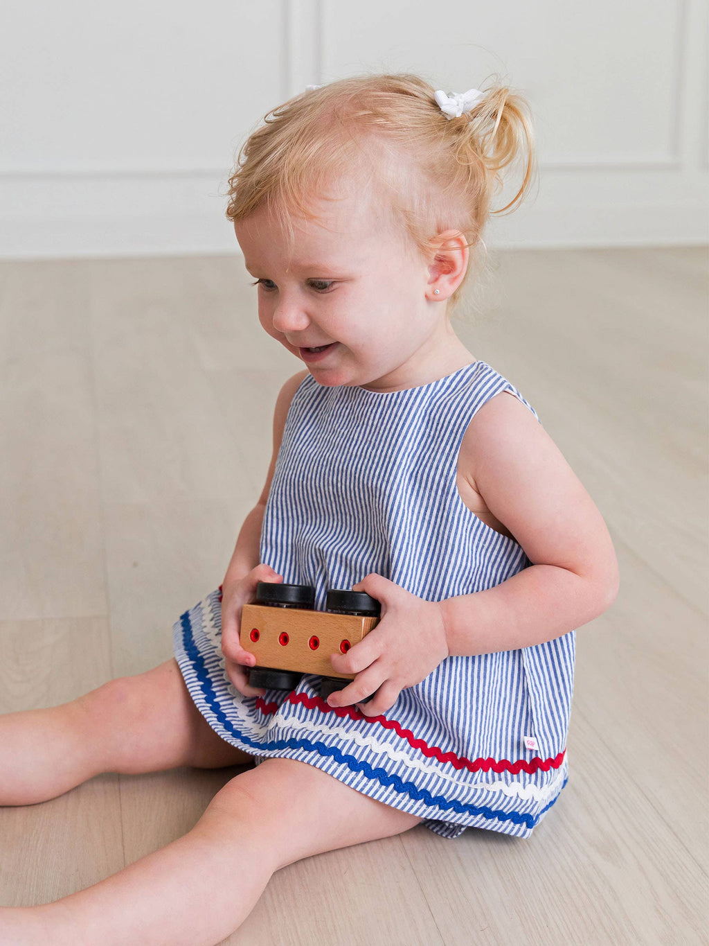 Baby Girls Americana Classic Blue Seersucker Ric Rac Swing Top & Bloomer Set: 6-12m