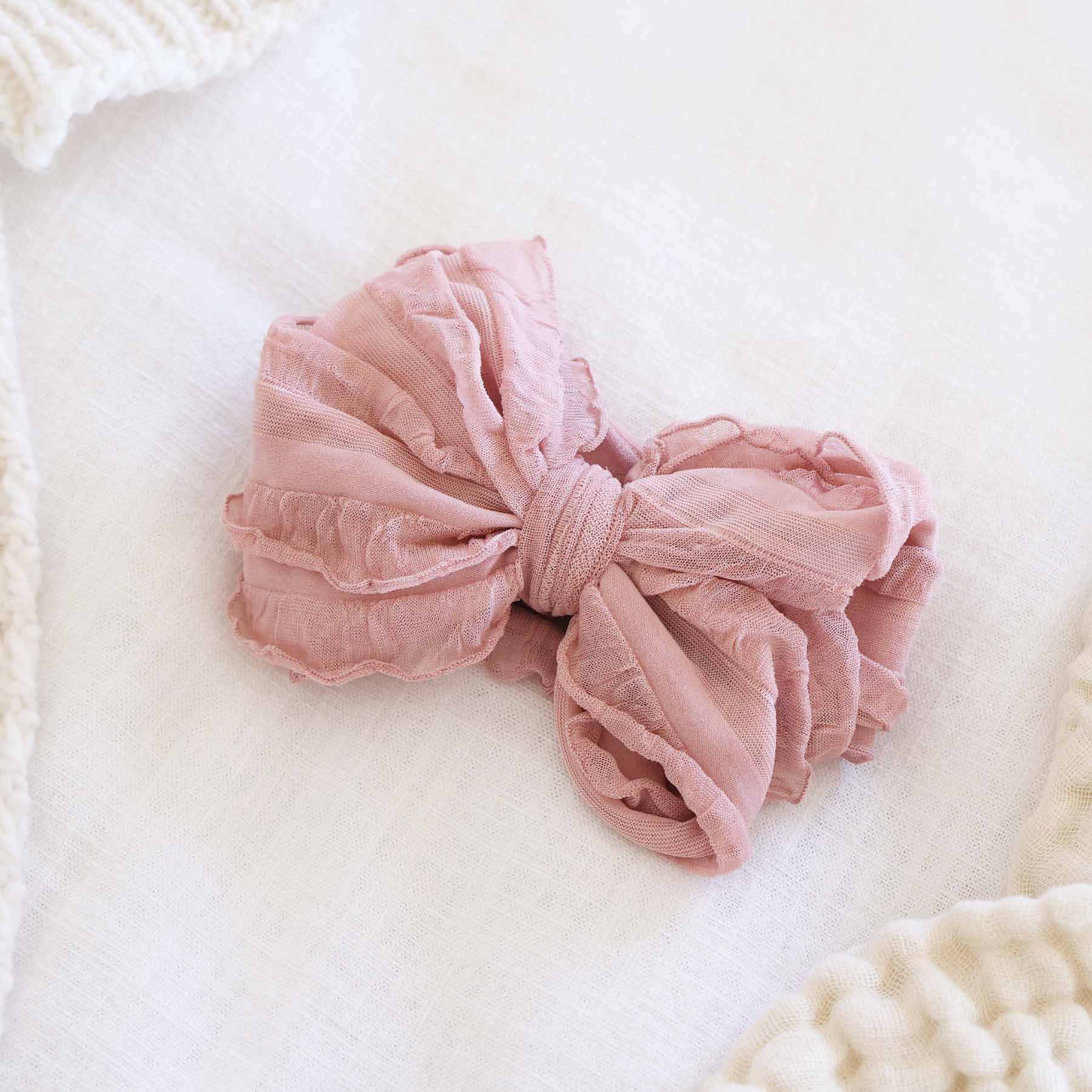 Large Ruffle Knit Bow | Pinks: Lotus