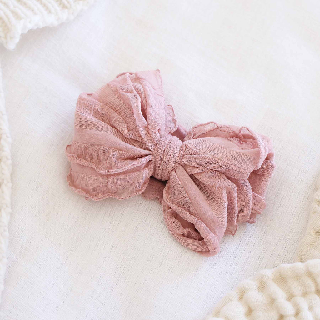 Large Ruffle Knit Bow | Pinks: Rose Quartz
