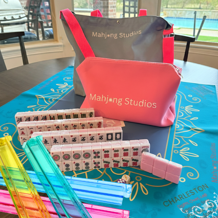 All In One - Mahjong Bundle - American Mahjong Set 166 2-Color Tiles - Blue & Pink Bag  Blue Mat: Tiles Only