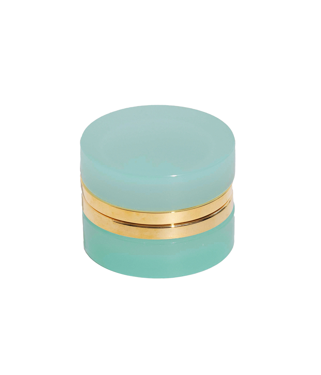 Small Round Aqua Opaline Glass Box: Aqua