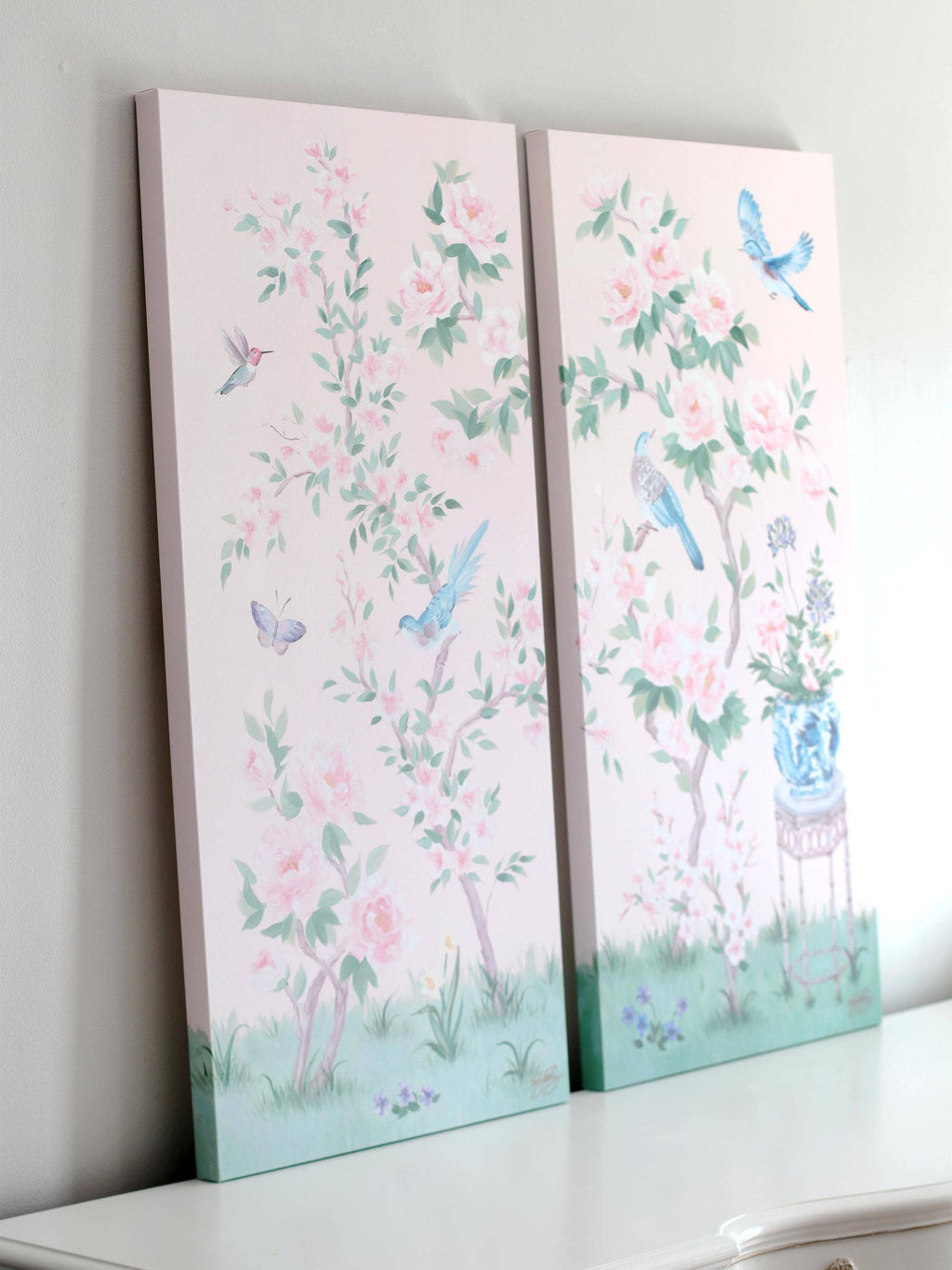 April, a pink chinoiserie canvas wrap: 15x30 inch / Image Wrap