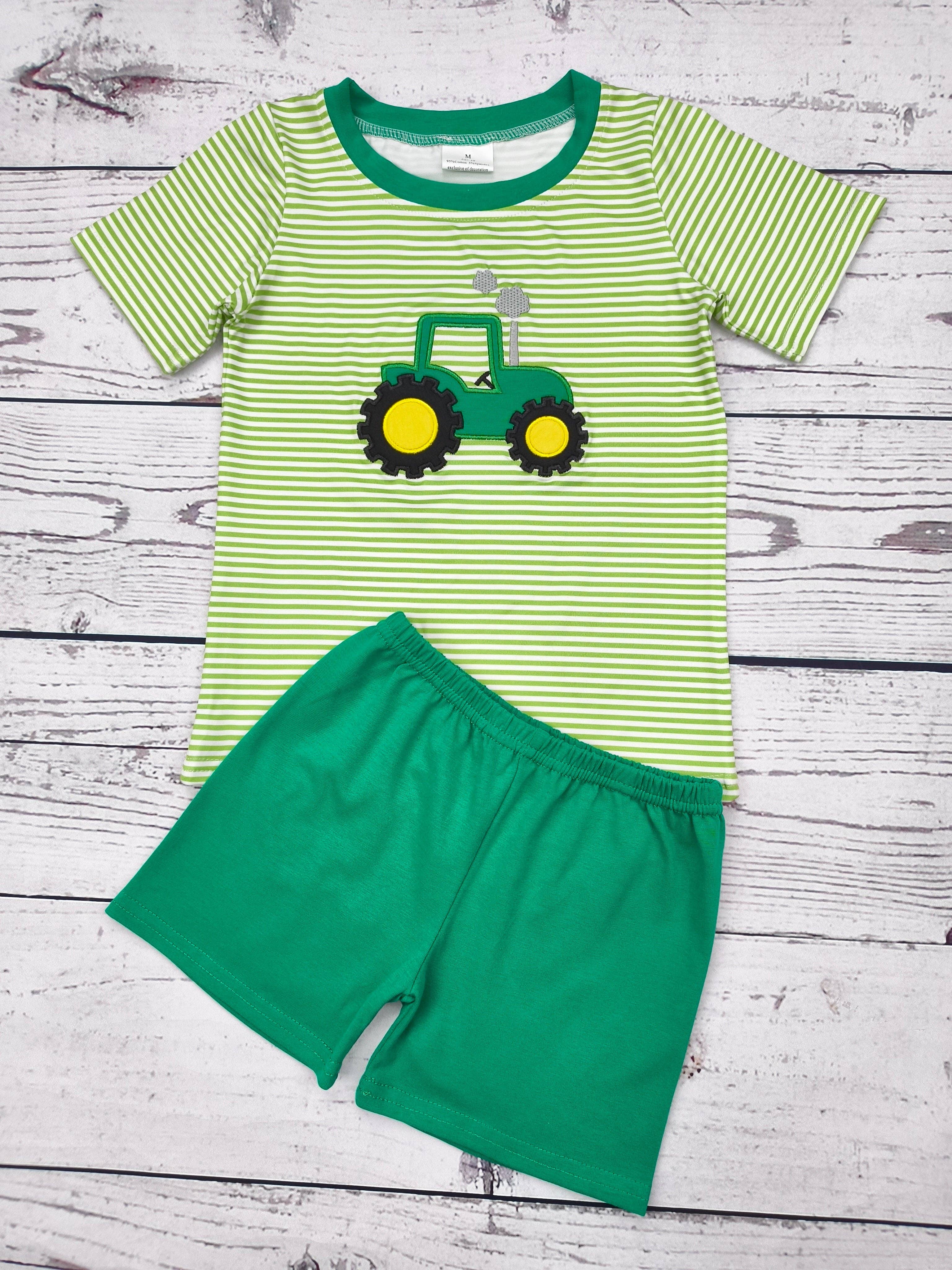 Baby Boy Tractor Appliqué Farm Shorts Set: 2T