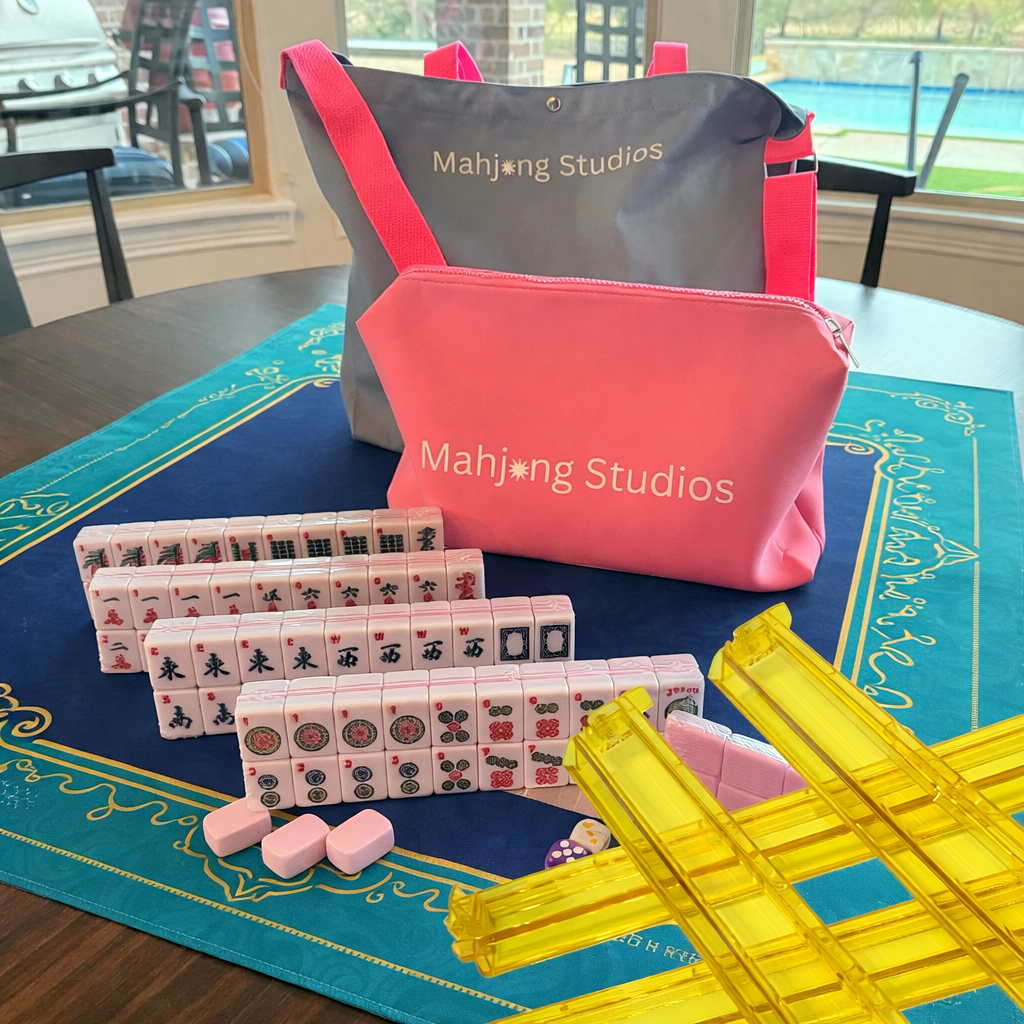 All In One - Mahjong Bundle - American Mahjong Set 166 2-Color Tiles - Blue & Pink Bag  Blue Mat: Tiles Only