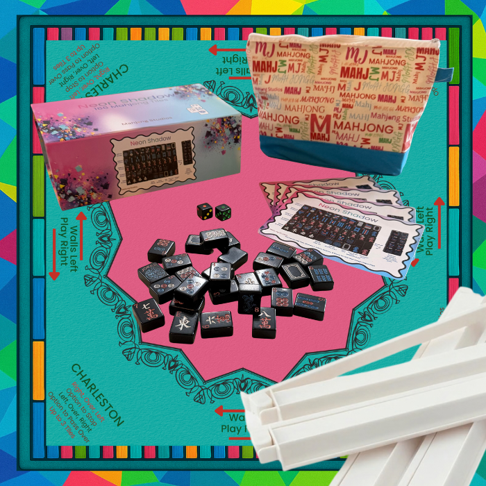 Neon Shadow American Mahjong Tile Set Bundle: Lunaflor / Clear Racks (4)