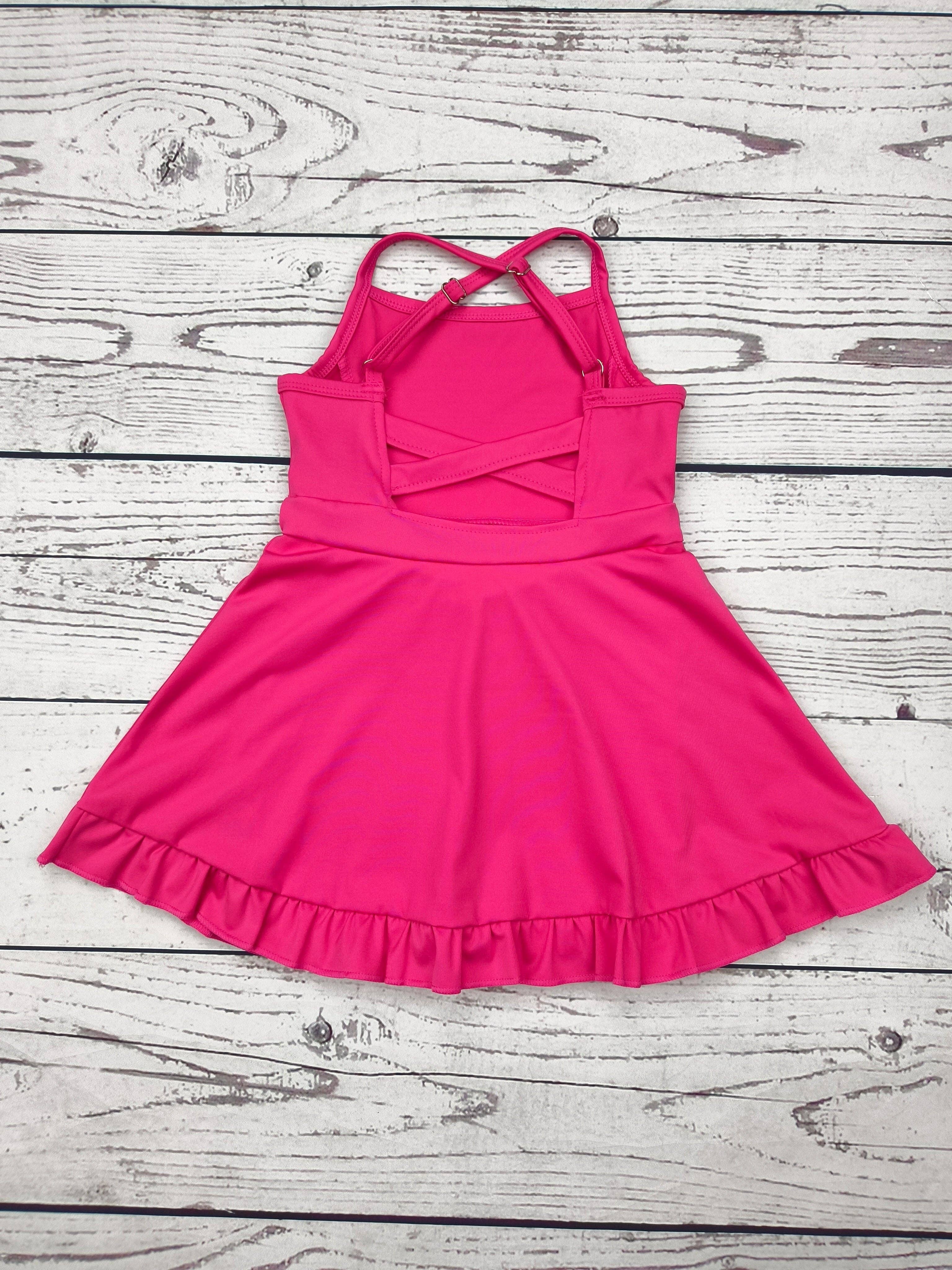Hot Pink Girls Athletic Dress with Ruffle: 7-8T