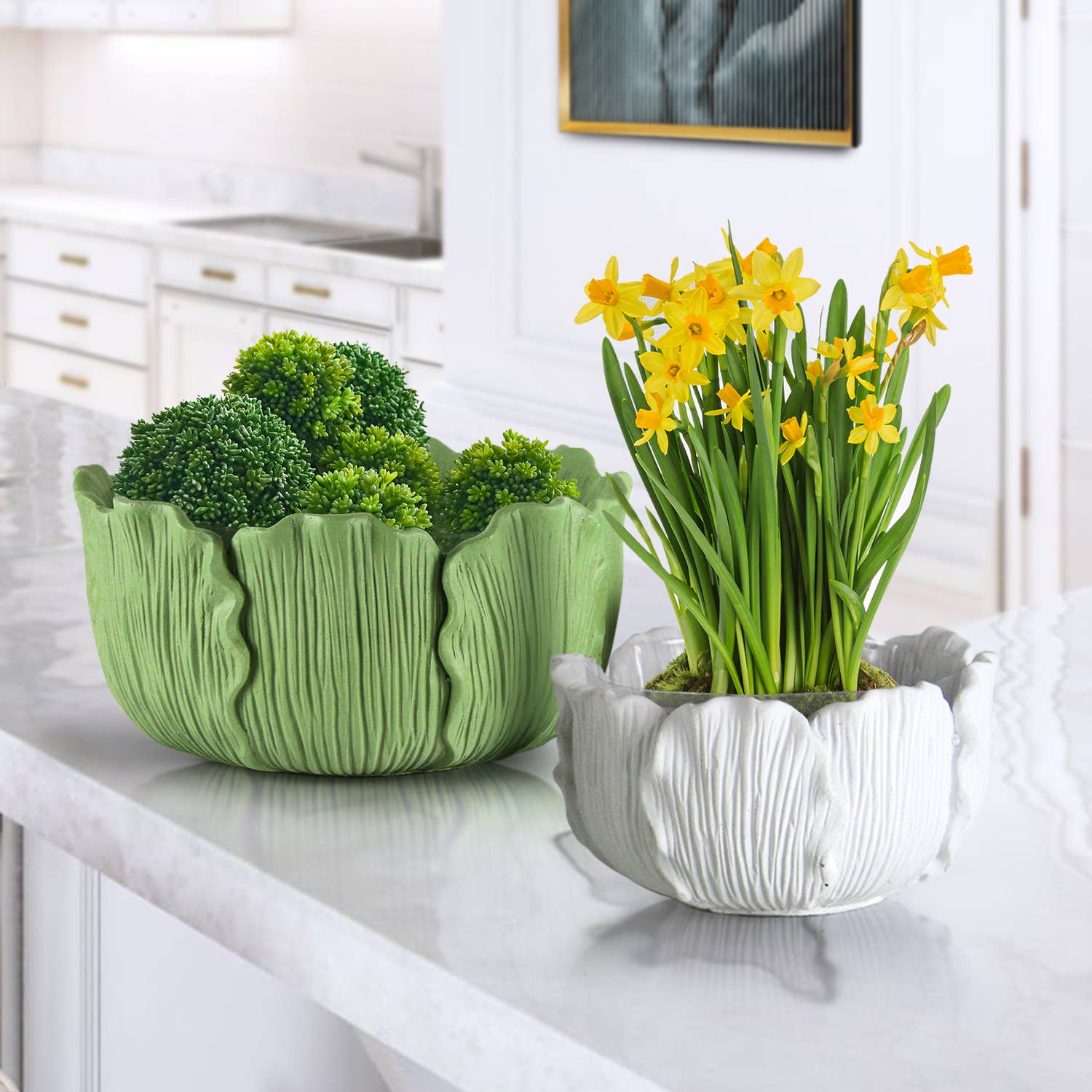 Leaf Reverie Planter - Large: Green / H-7" | D-14"