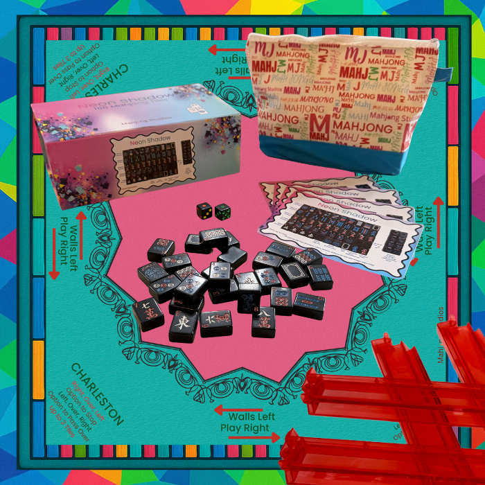 Neon Shadow American Mahjong Tile Set Bundle: Lunaflor / Clear Racks (4)