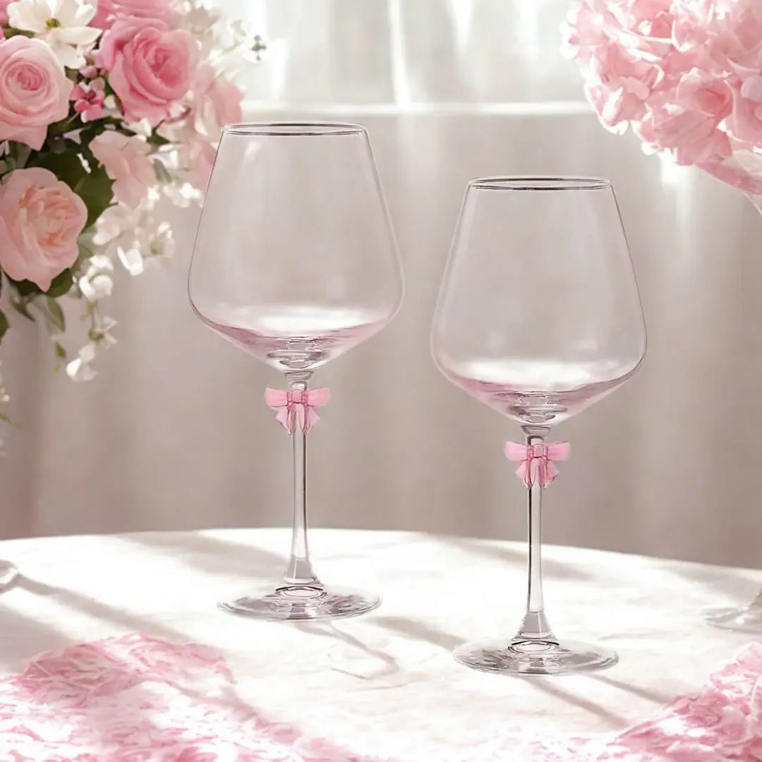 Runway Bow Balloon Wine Goblet Set of Two Blush - Coquette