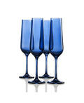 Set of Four Colored Champagne Flutes - multi colors avail: Cobalt