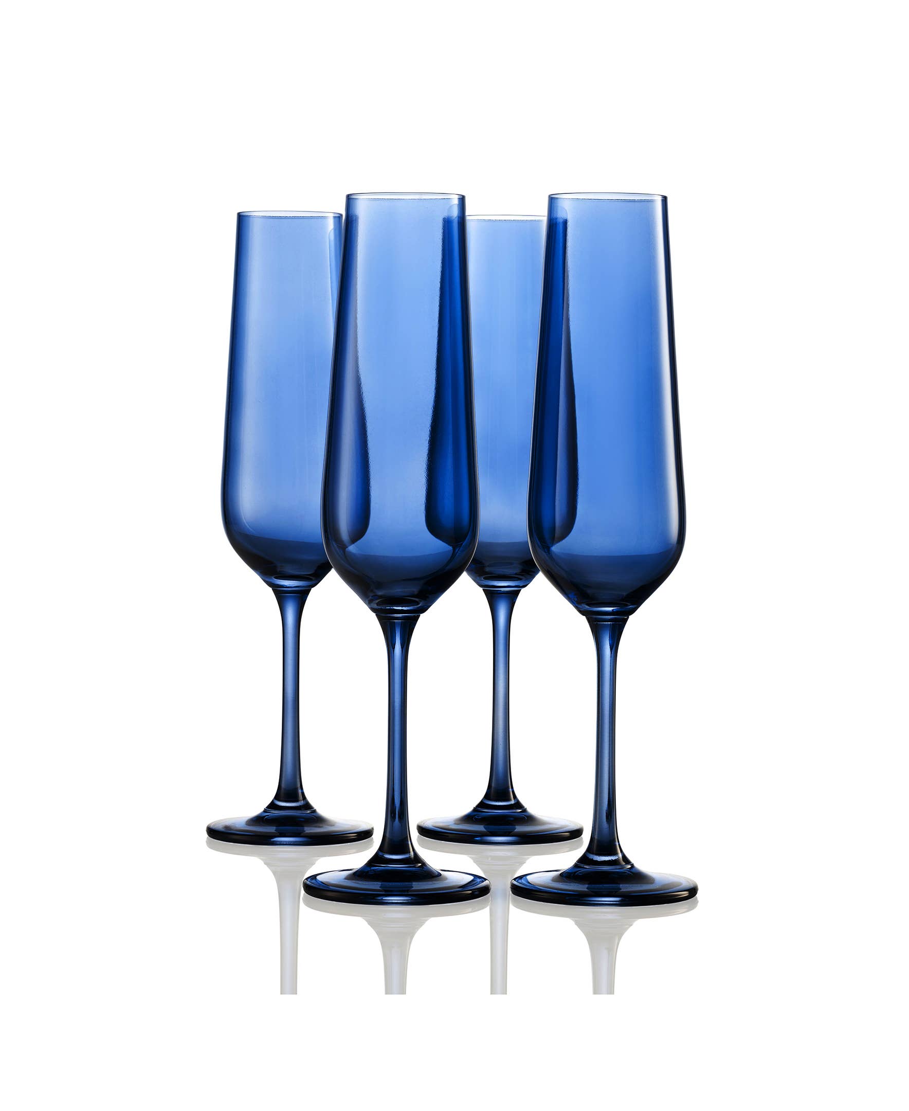 Set of Four Colored Champagne Flutes - multi colors avail: Cobalt