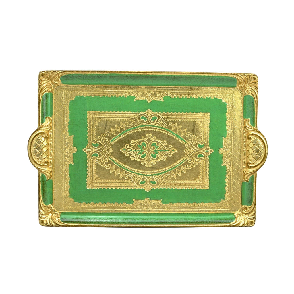 Florentine Carved Rectangle Tray with Handles, M or L, Made in Italy: Cappuccino / Medium