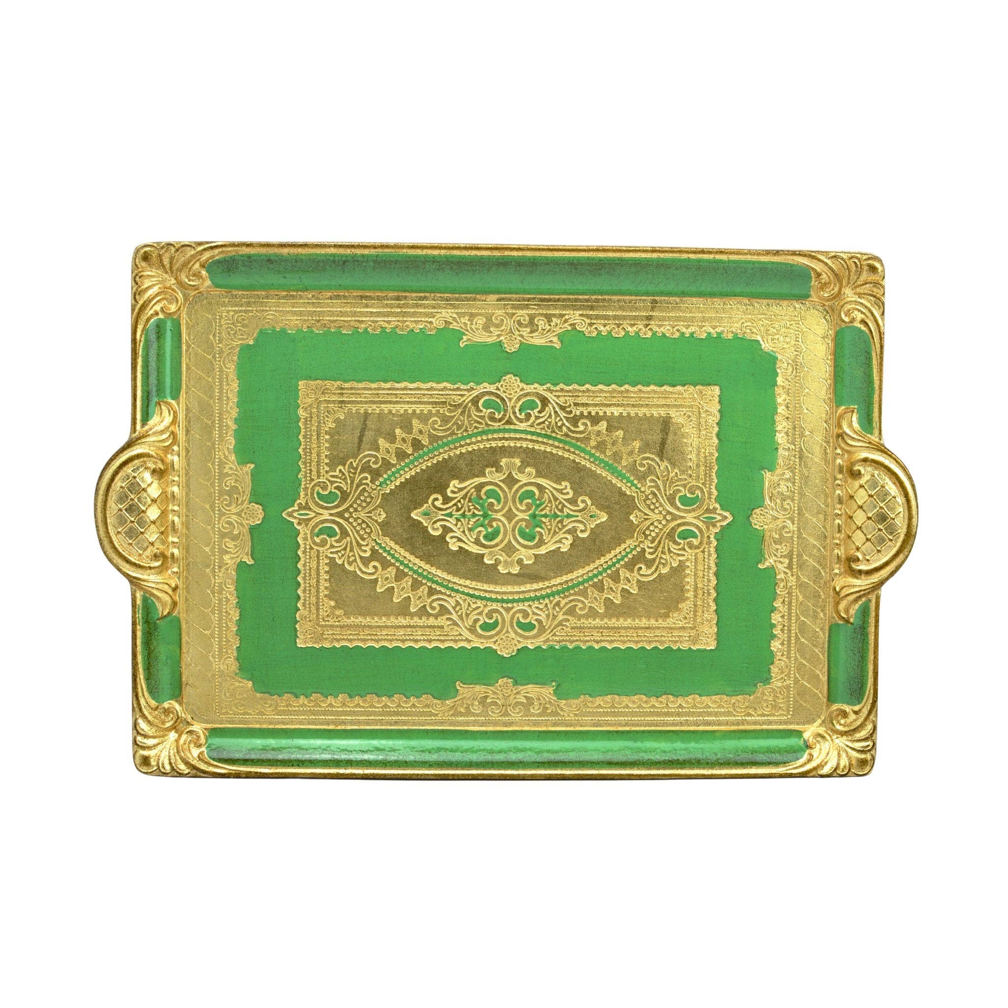 Florentine Carved Rectangle Tray with Handles, M or L, Made in Italy: Cappuccino / Medium