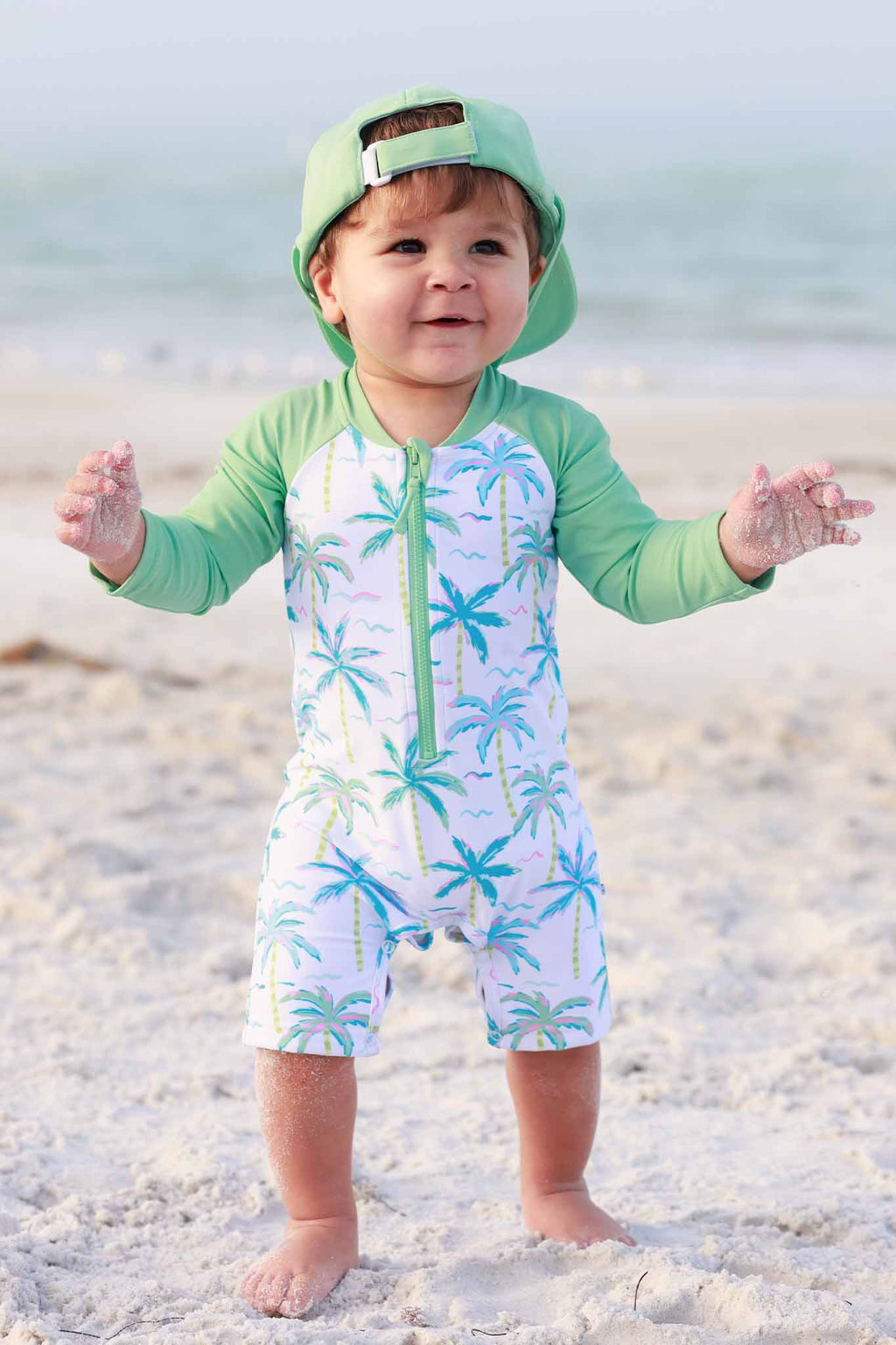 Long Sleeve Rash Guard Swim Romper Shortie | Blue Lagoon: 0-3 months