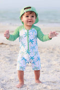 Long Sleeve Rash Guard Swim Romper Shortie | Blue Lagoon: 0-3 months