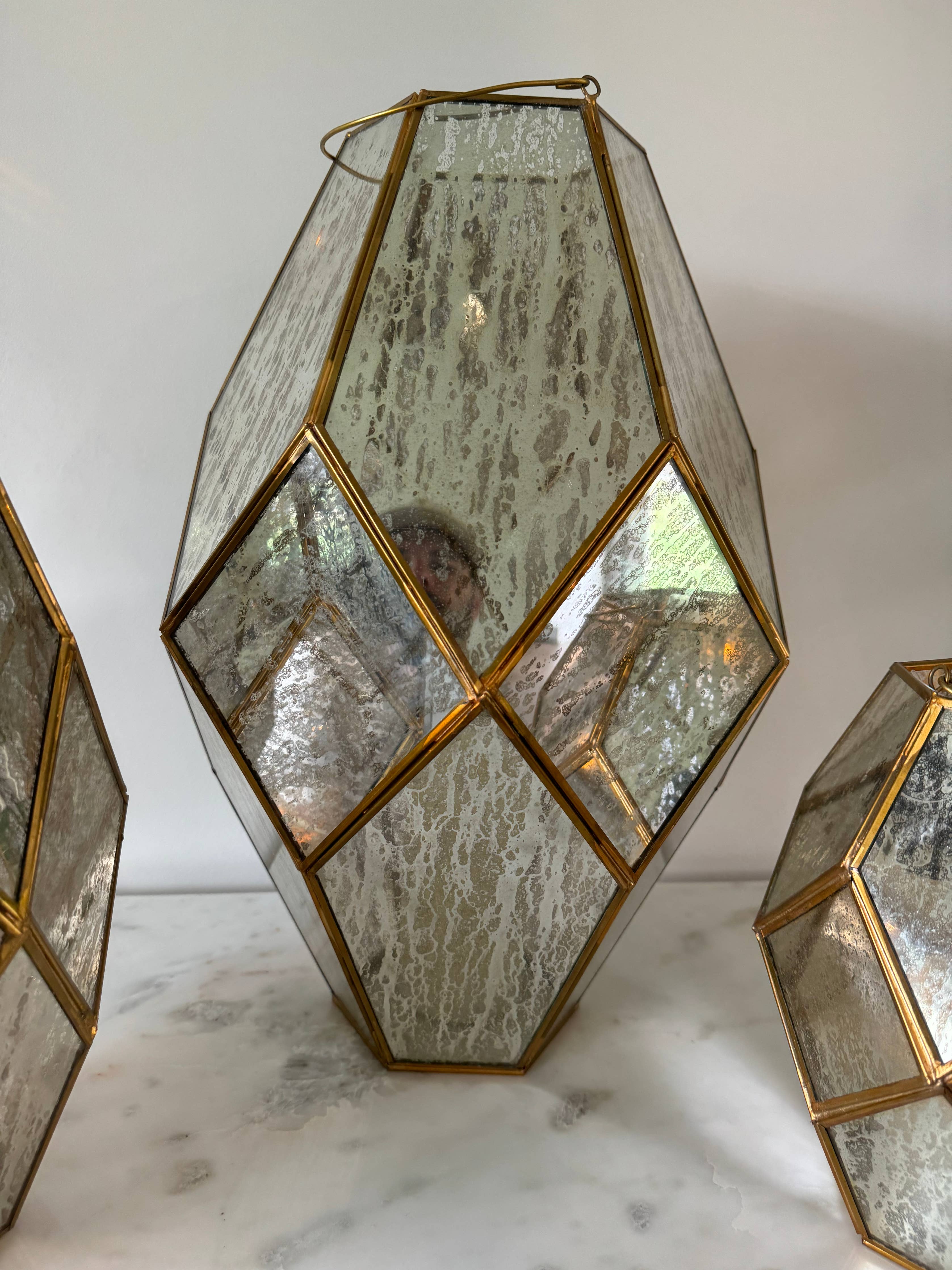 Large 18.5”Paragon Geometric Lantern with Antique Glass