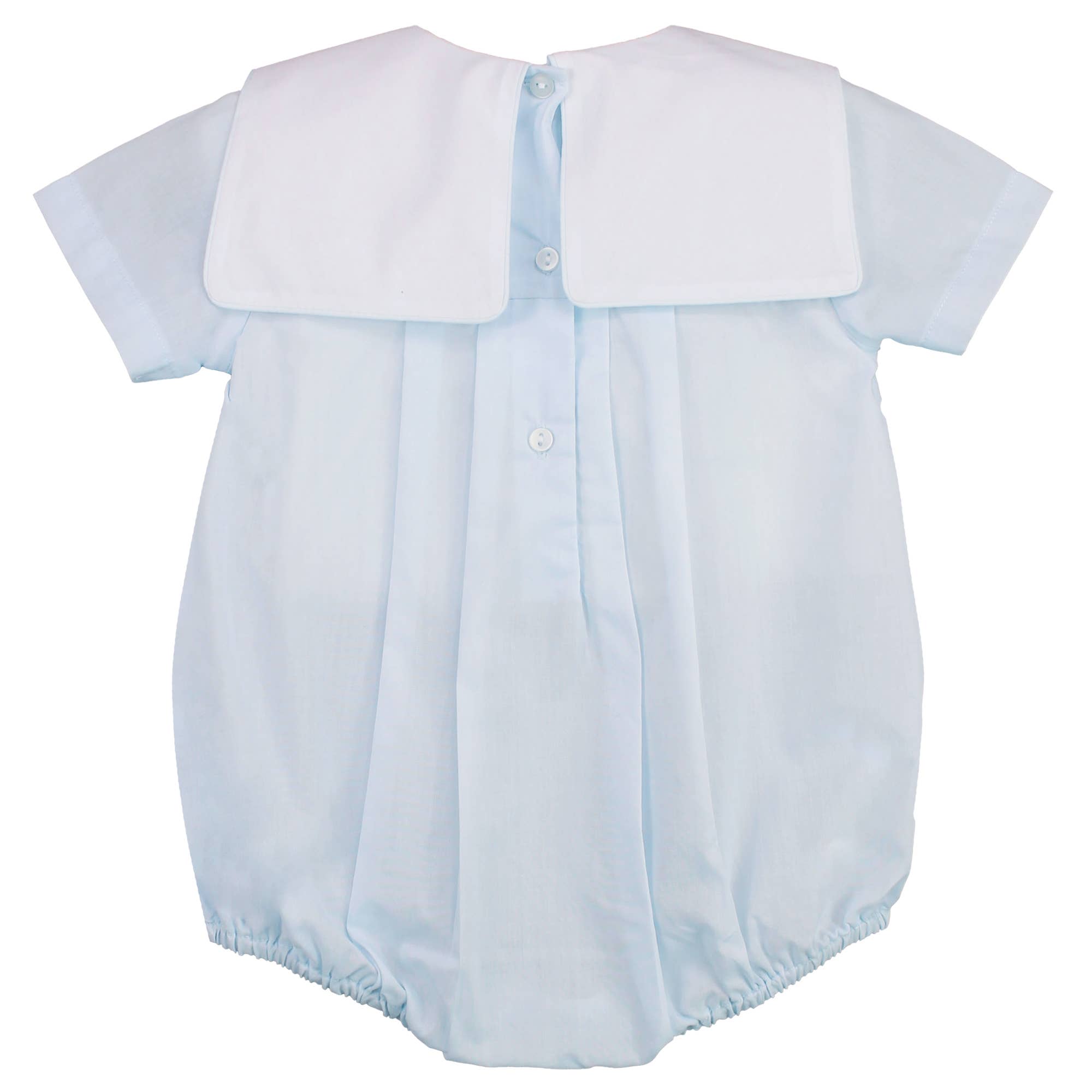 Romper with Train Embroidery in Blue: 3 Month