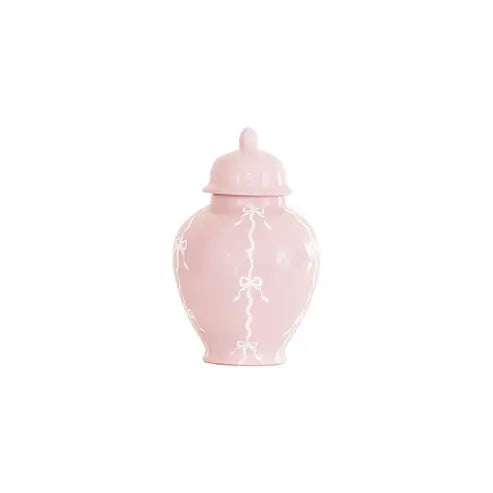 Bow Stripe Ginger Jars in Cherry Blossom Pink: Medium