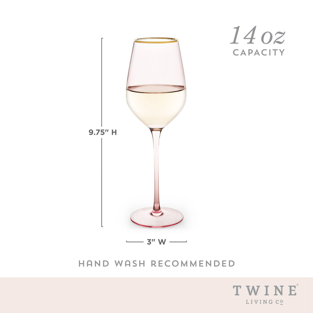Rose Crystal Gold Rimmed White Wine Glasses Set of 2