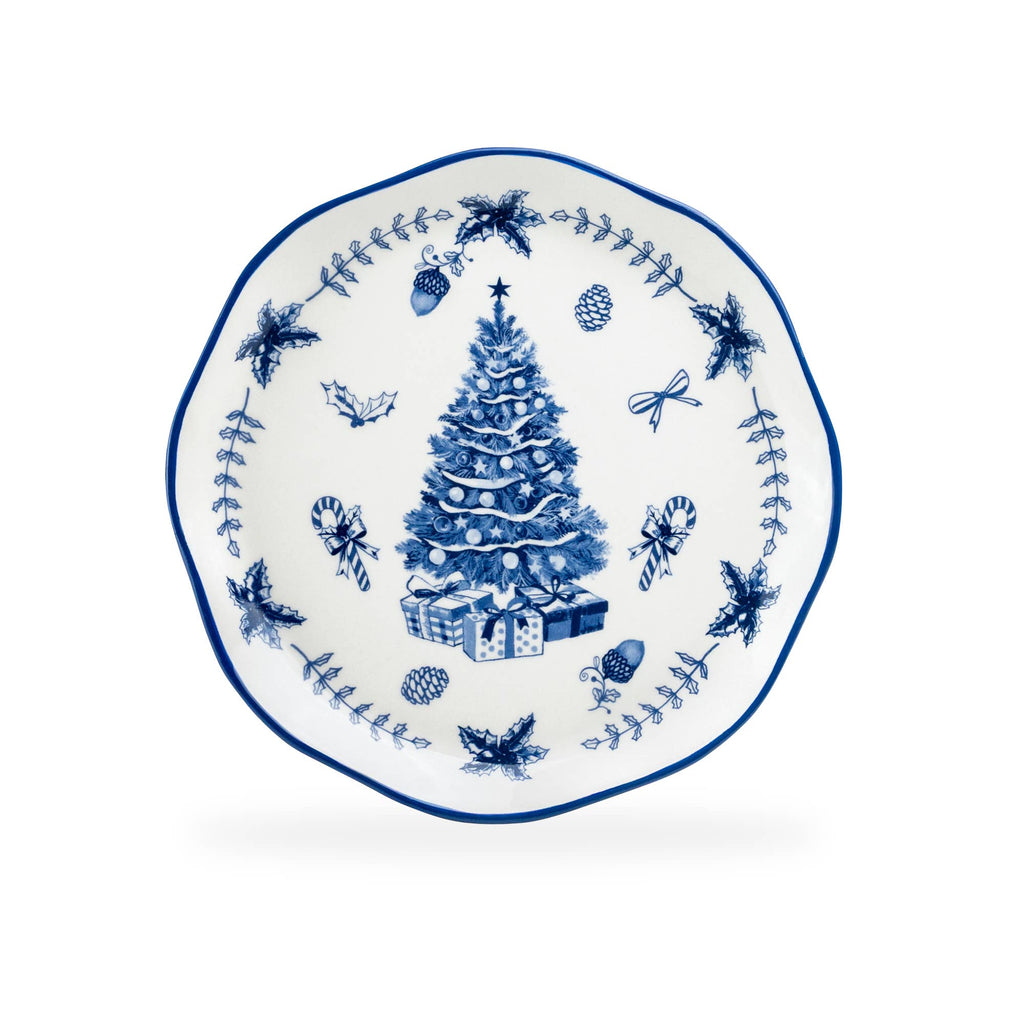 Blue Holly Christmas Tree 8.75" Dessert Salad Plate