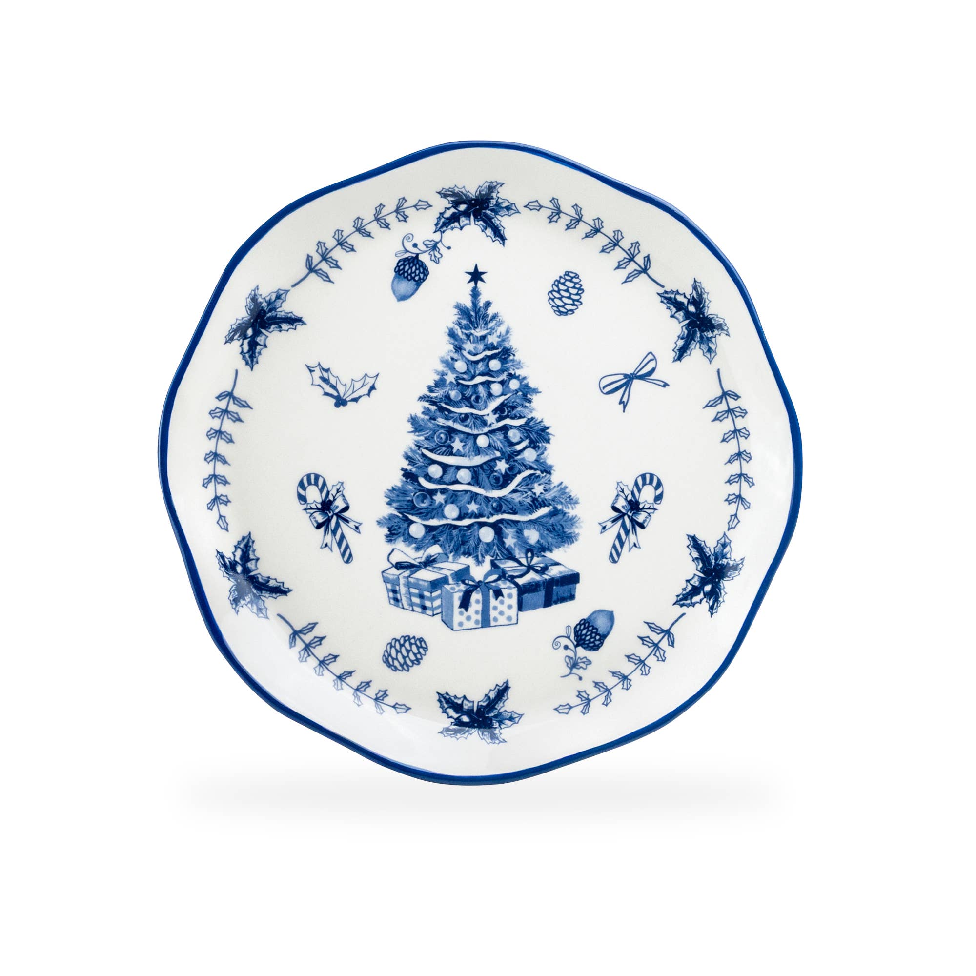 Blue Holly Christmas Tree 8.75" Dessert Salad Plate