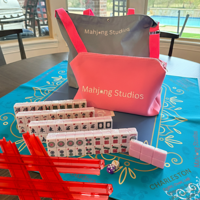 All In One - Mahjong Bundle - American Mahjong Set 166 2-Color Tiles - Blue & Pink Bag  Blue Mat: Tiles Only