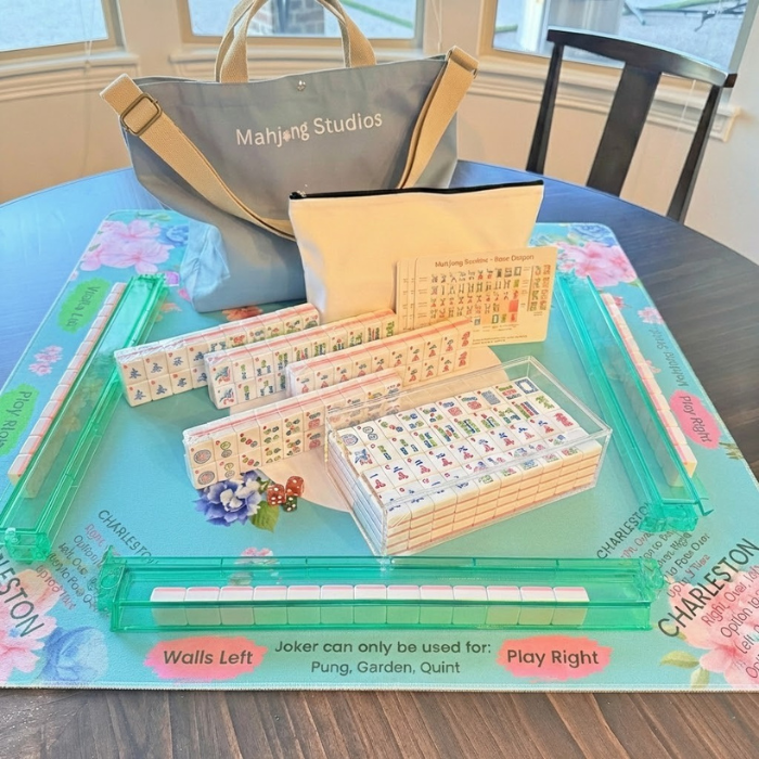 Mahjong Studios – Rose Dragon American Mahjong Tile Set (166 Tiles): All In One - Carry Bag + Tiles & Bag + Mat + Racks + Instructions
