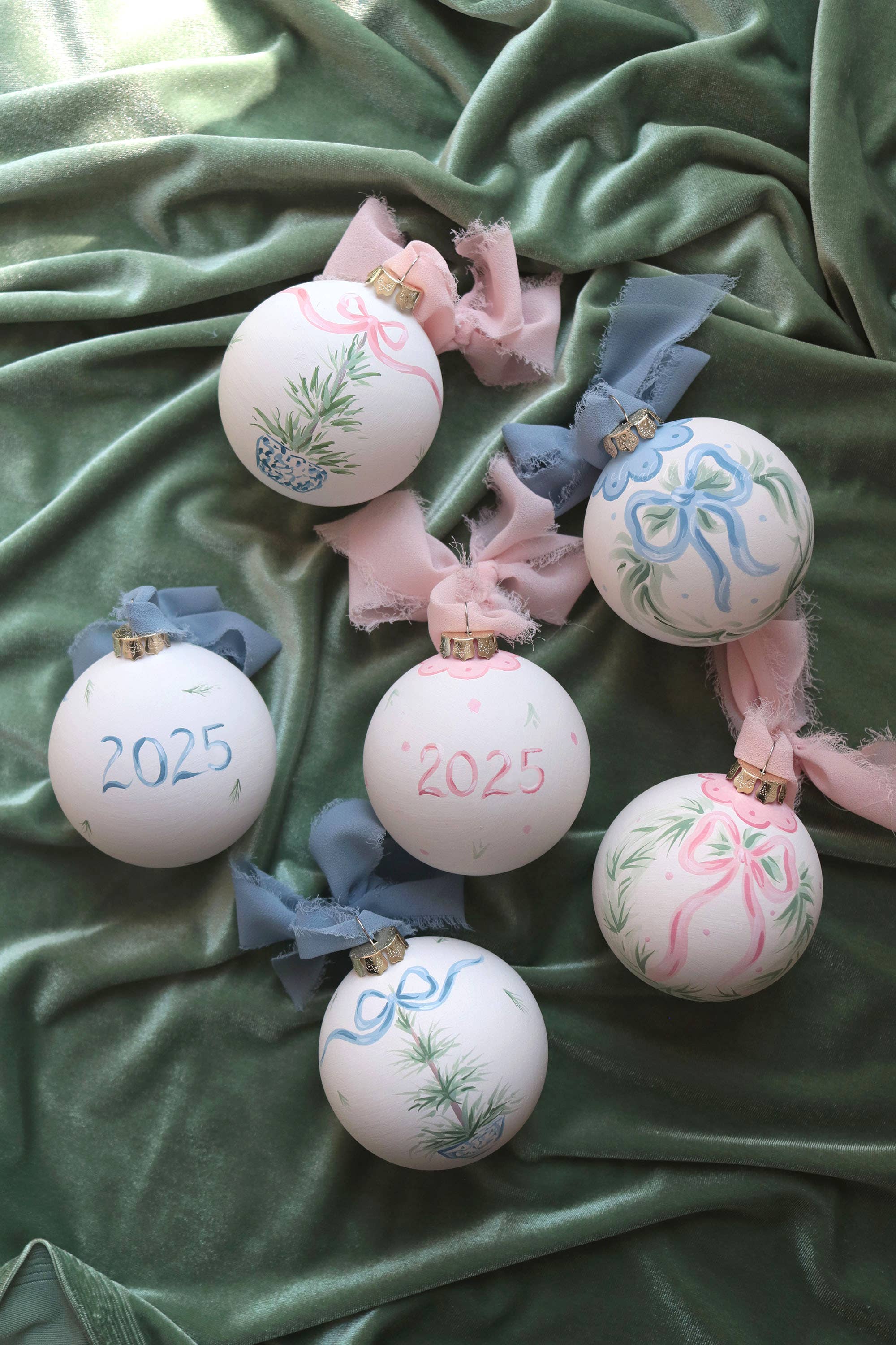 Hand-painted ceramic ornament, Pink Bow Tree 2025