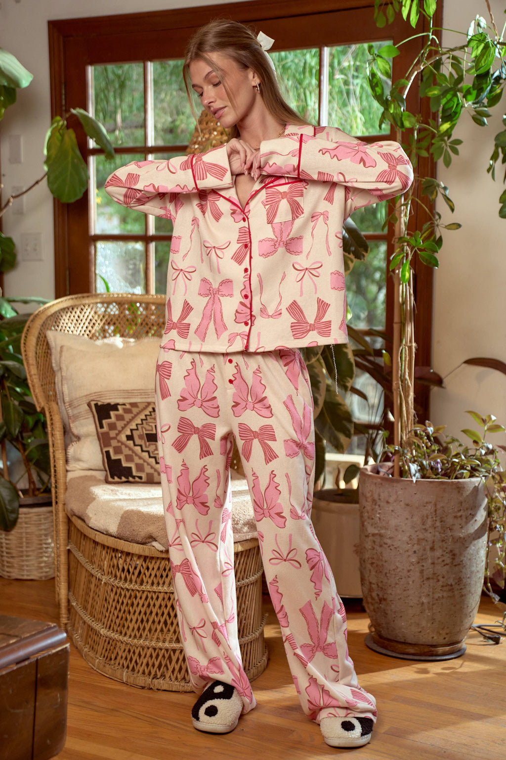 BLISSFUL BOWS PJ PANTS SET: Pink / 1XL/2XL PLUS
