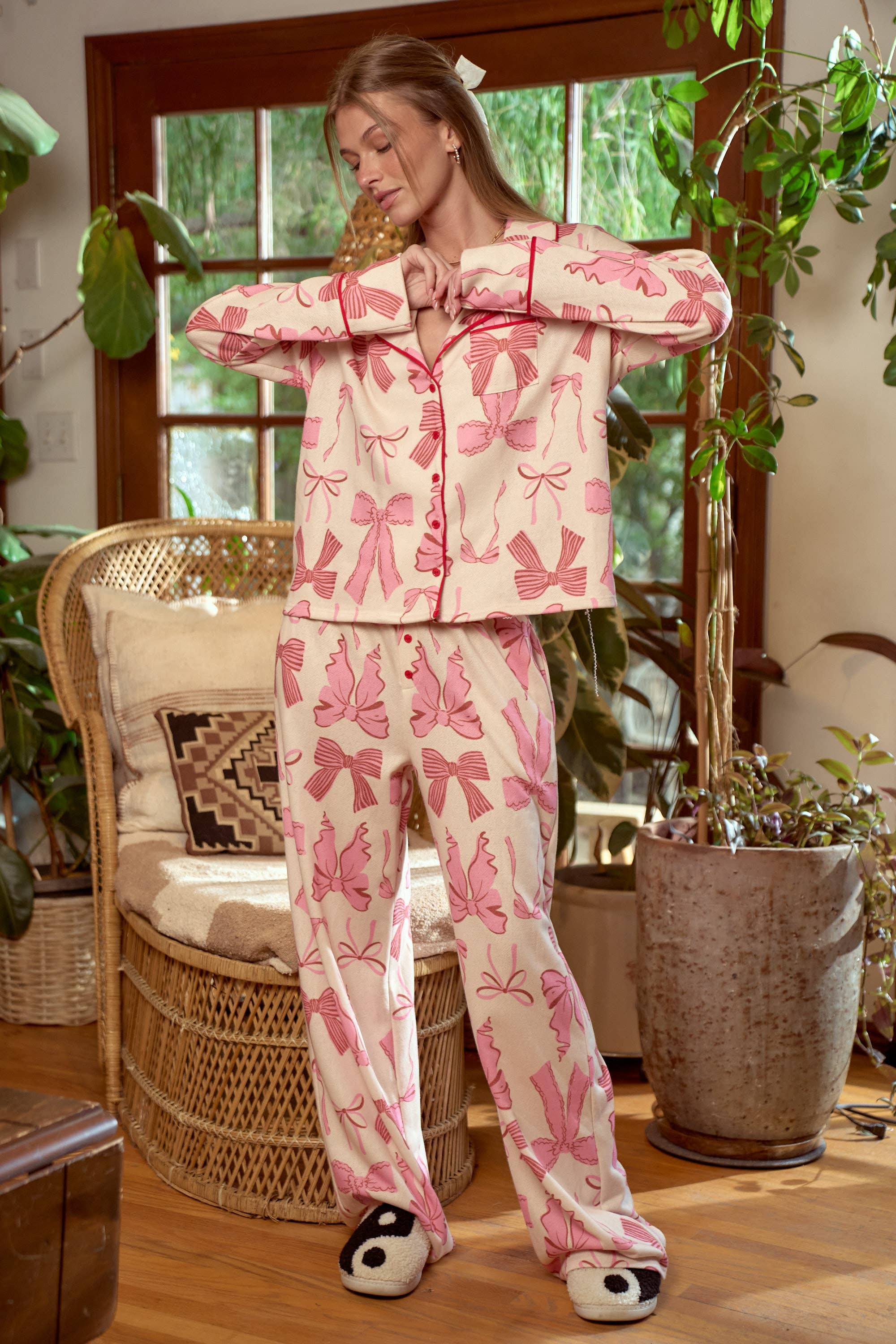 BLISSFUL BOWS PJ PANTS SET: Pink / S/M