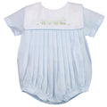 Romper with Train Embroidery in Blue: 9 Month