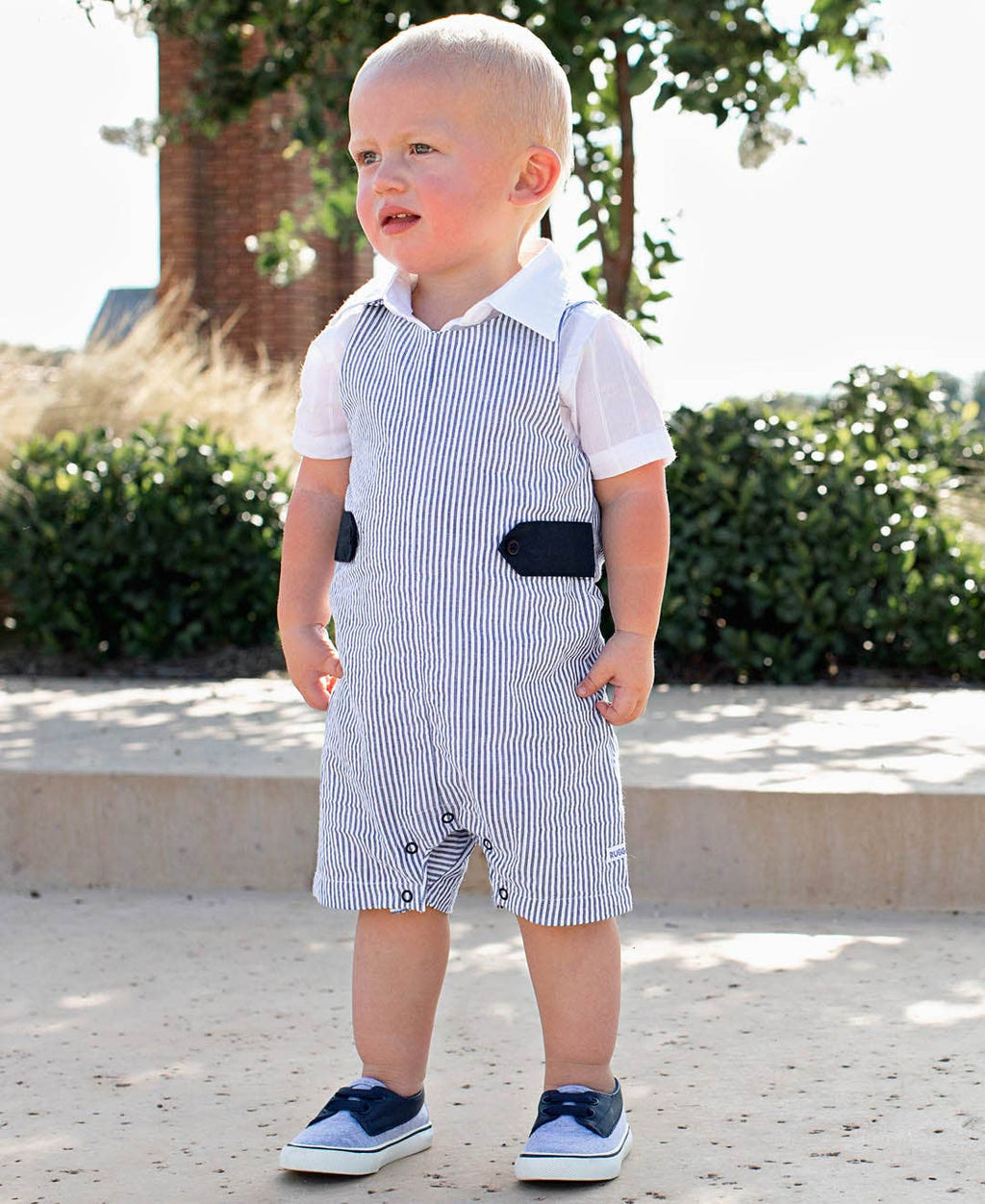 Baby Boys Blue Seersucker Classic Jon Jon: Blue / 12-18m