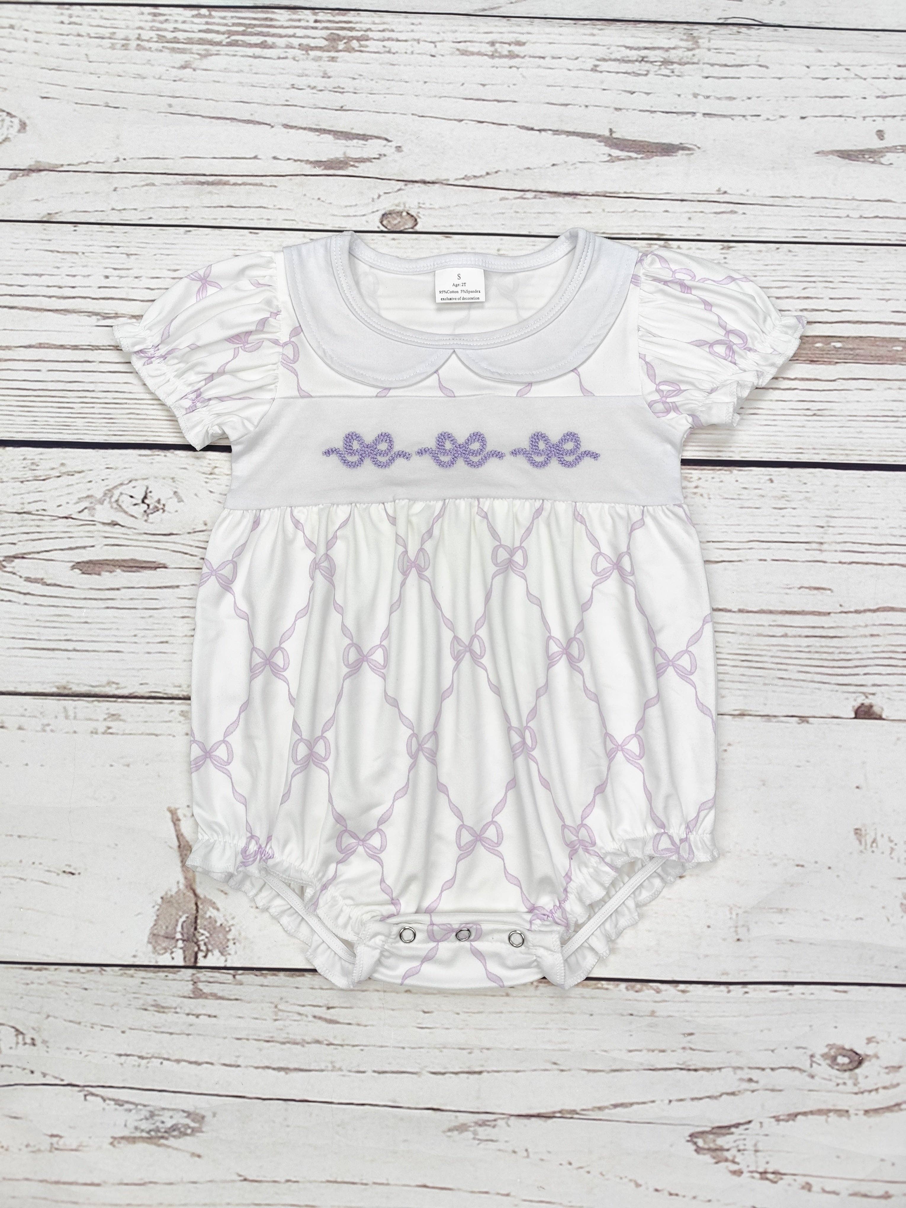 Baby Girls Bow Appliqué Bubble: 6-12M
