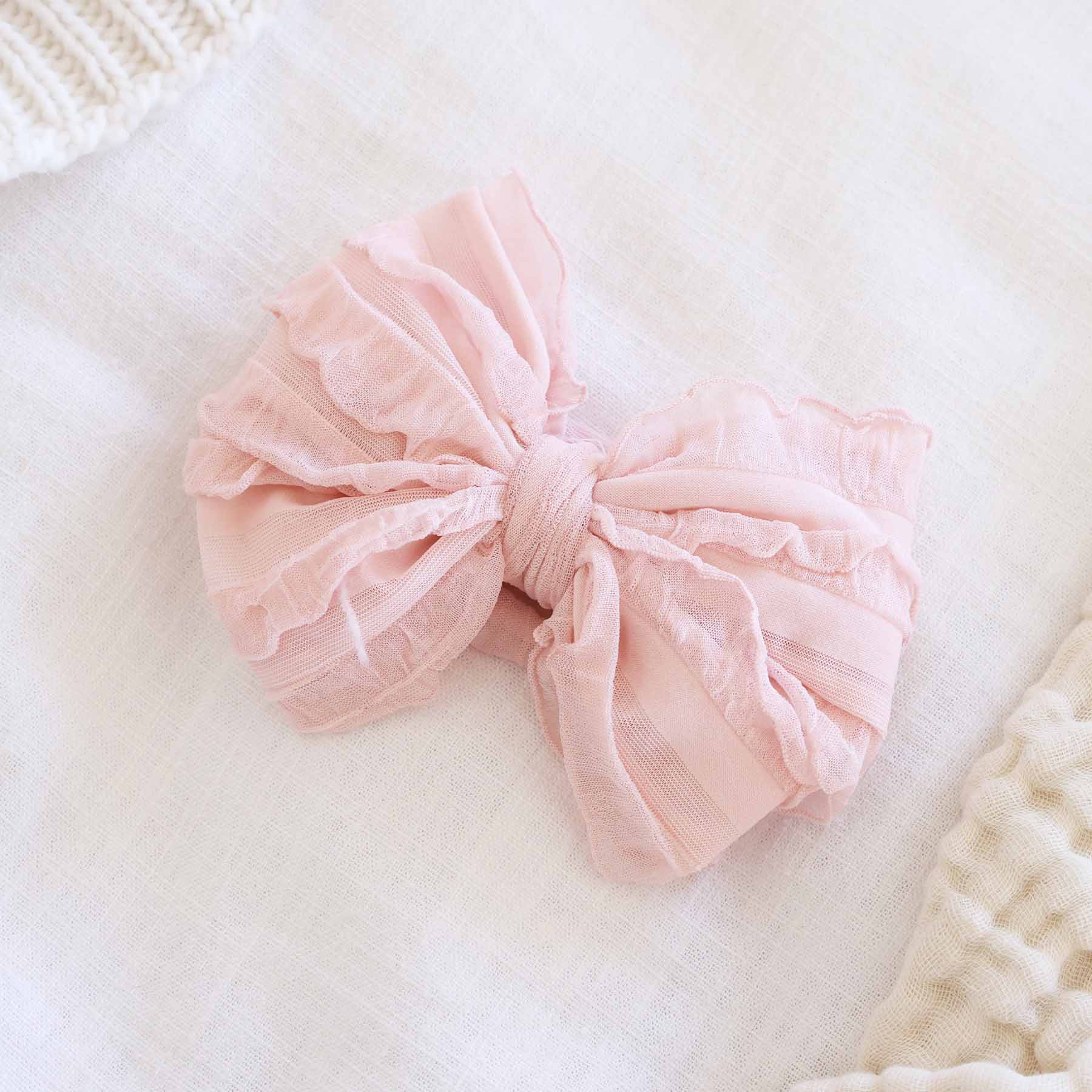 Large Ruffle Knit Bow | Pinks: Rose Quartz