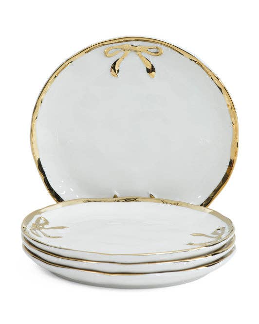 GOLD / WHITE Hand Painted Bow Side Plates
