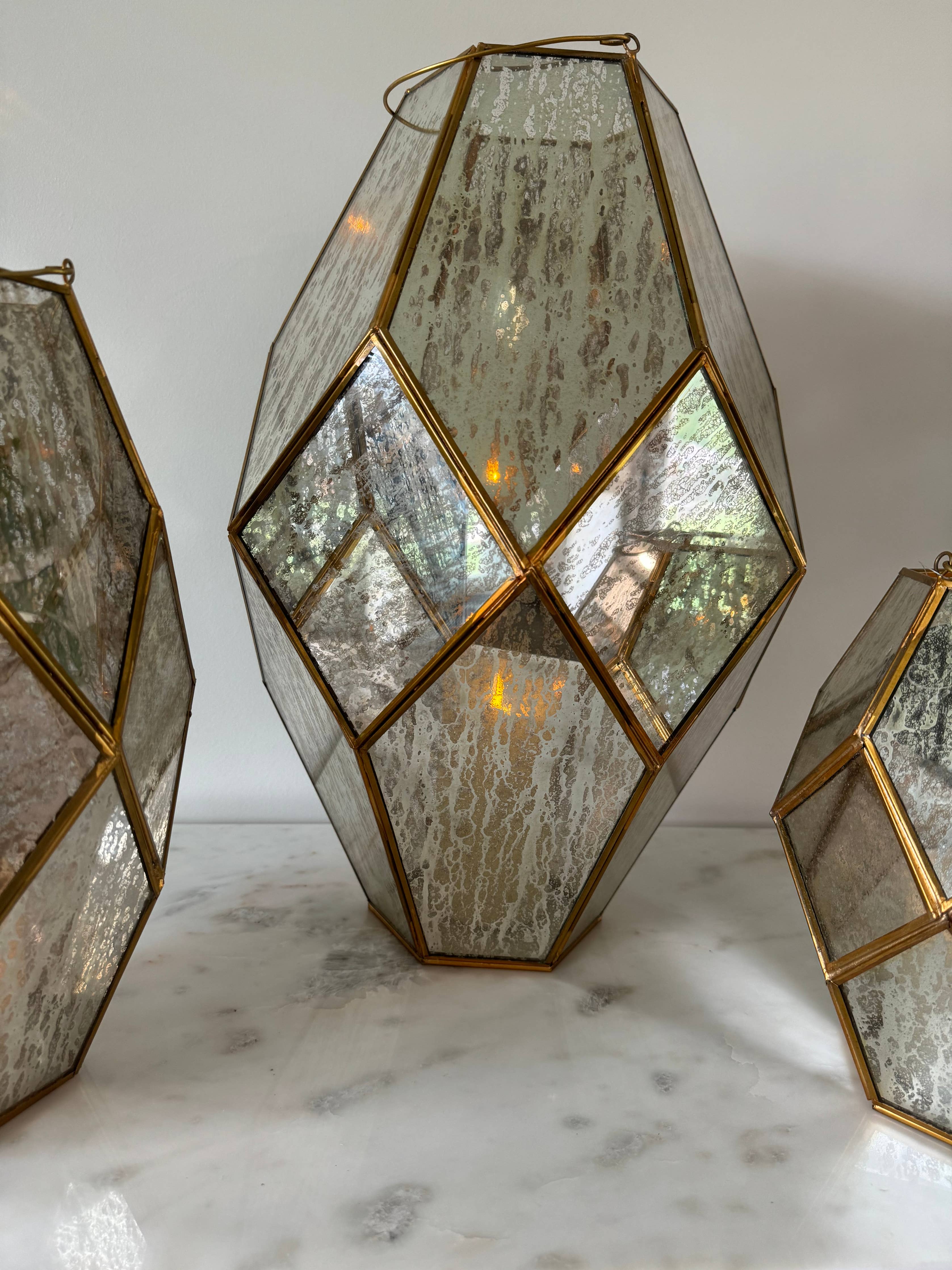 Large 18.5”Paragon Geometric Lantern with Antique Glass