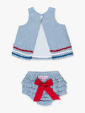 Baby Girls Americana Classic Blue Seersucker Ric Rac Swing Top & Bloomer Set: 2T