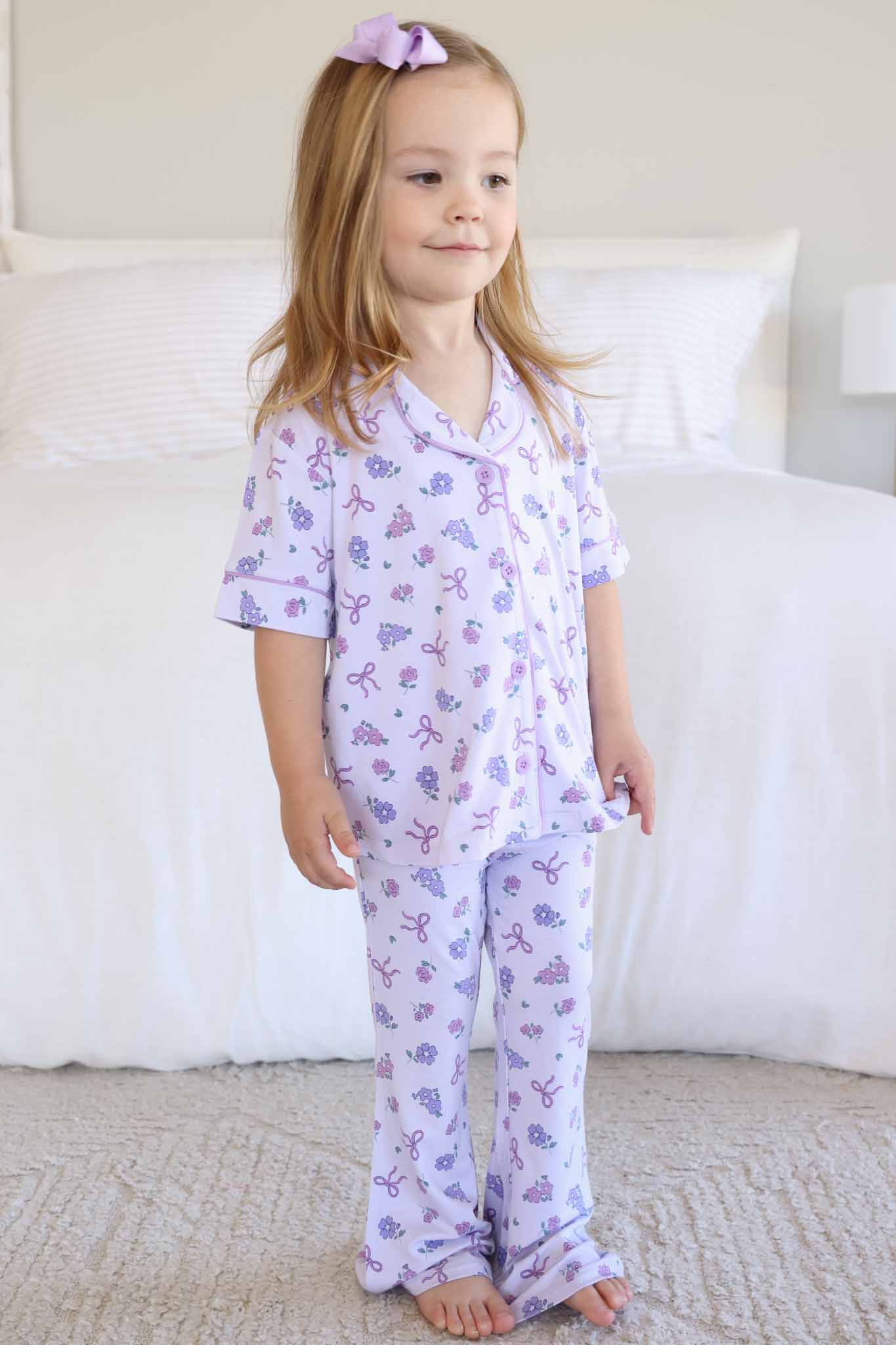 Girl's Two Piece Flare Lounge Set | Ribbon & Roses Purple: 4T