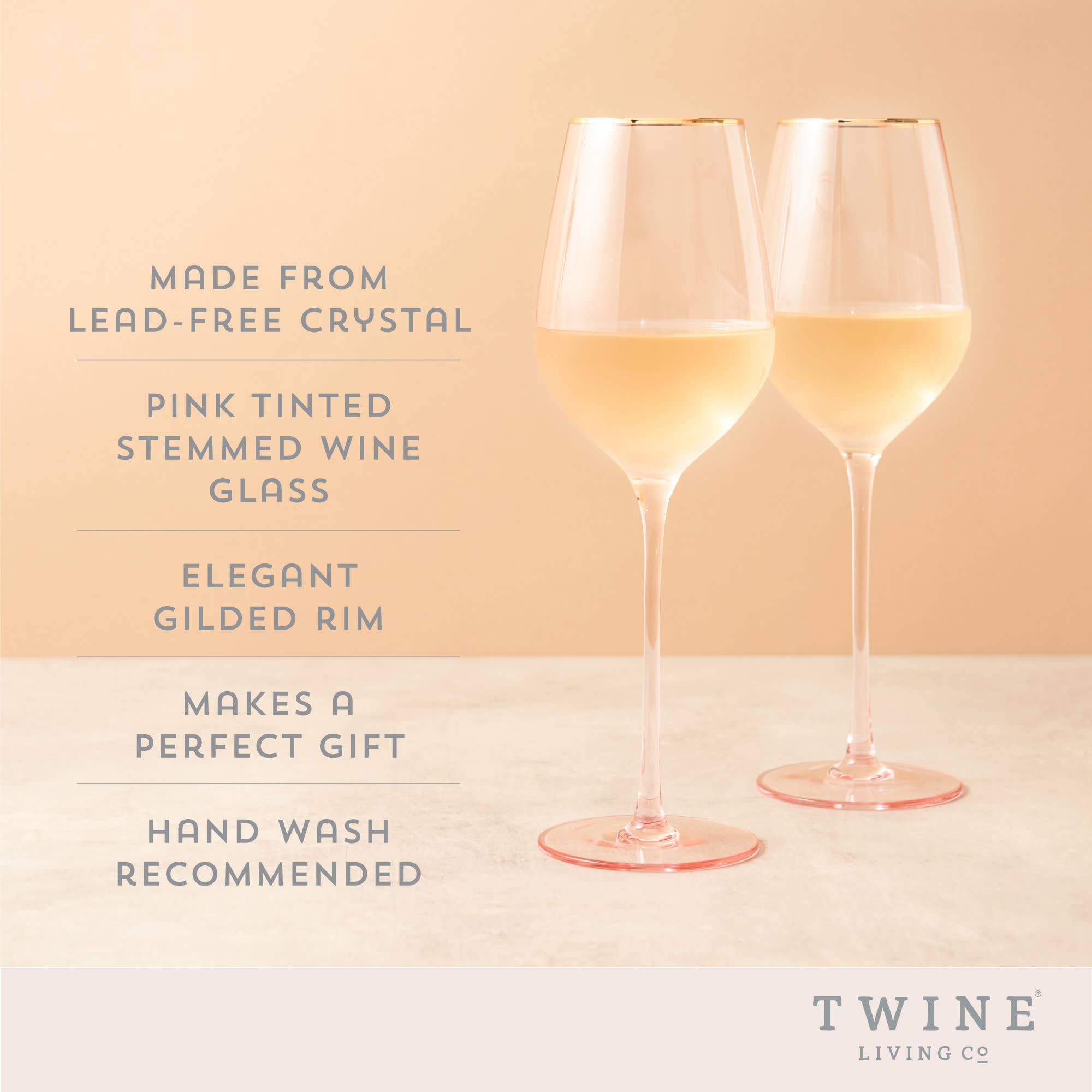 Rose Crystal Gold Rimmed White Wine Glasses Set of 2