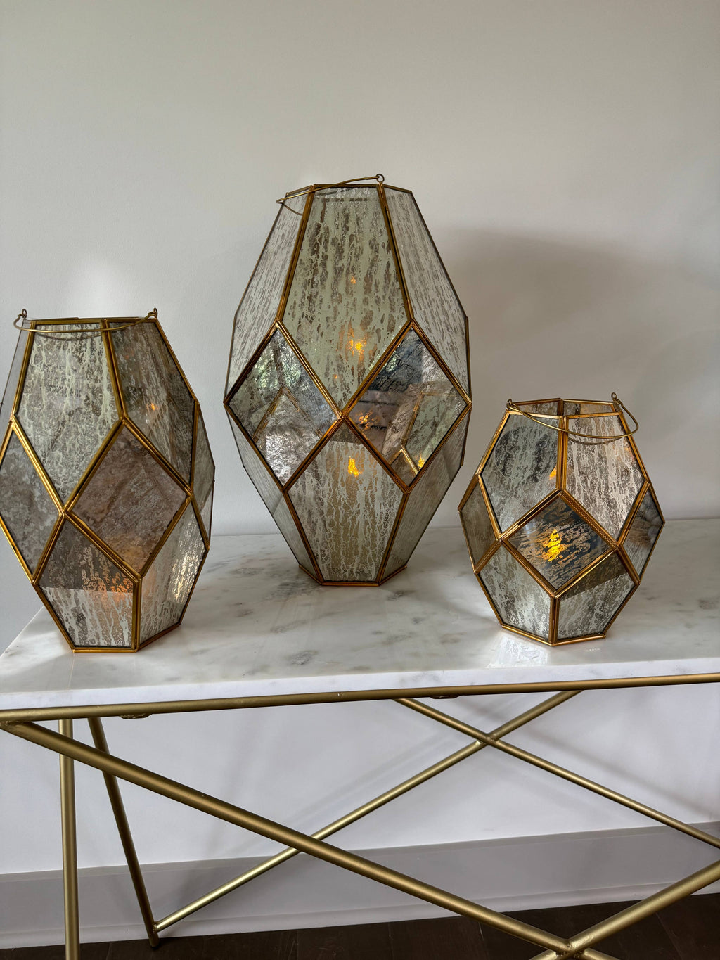 Large 18.5”Paragon Geometric Lantern with Antique Glass