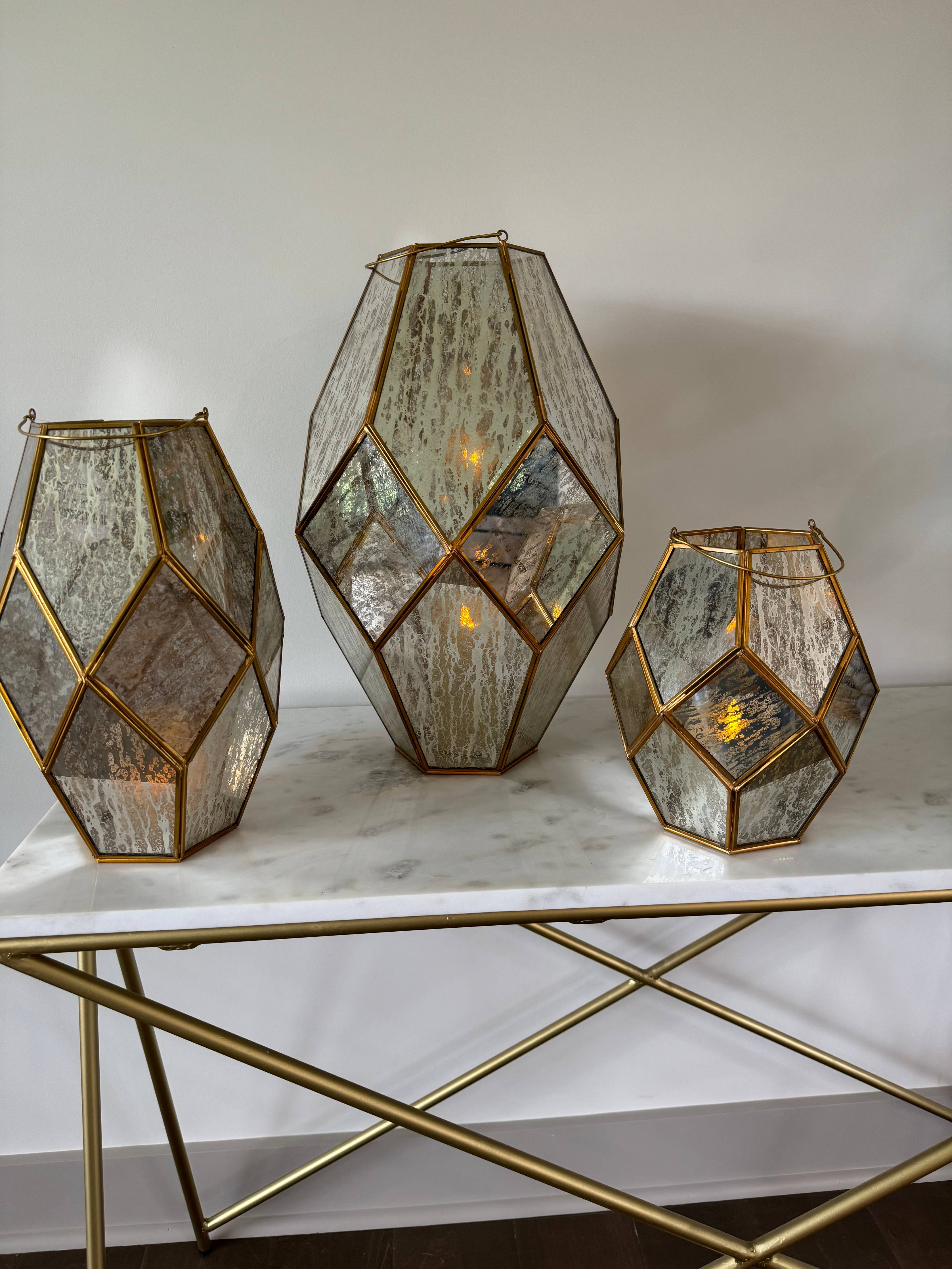 Large 18.5”Paragon Geometric Lantern with Antique Glass